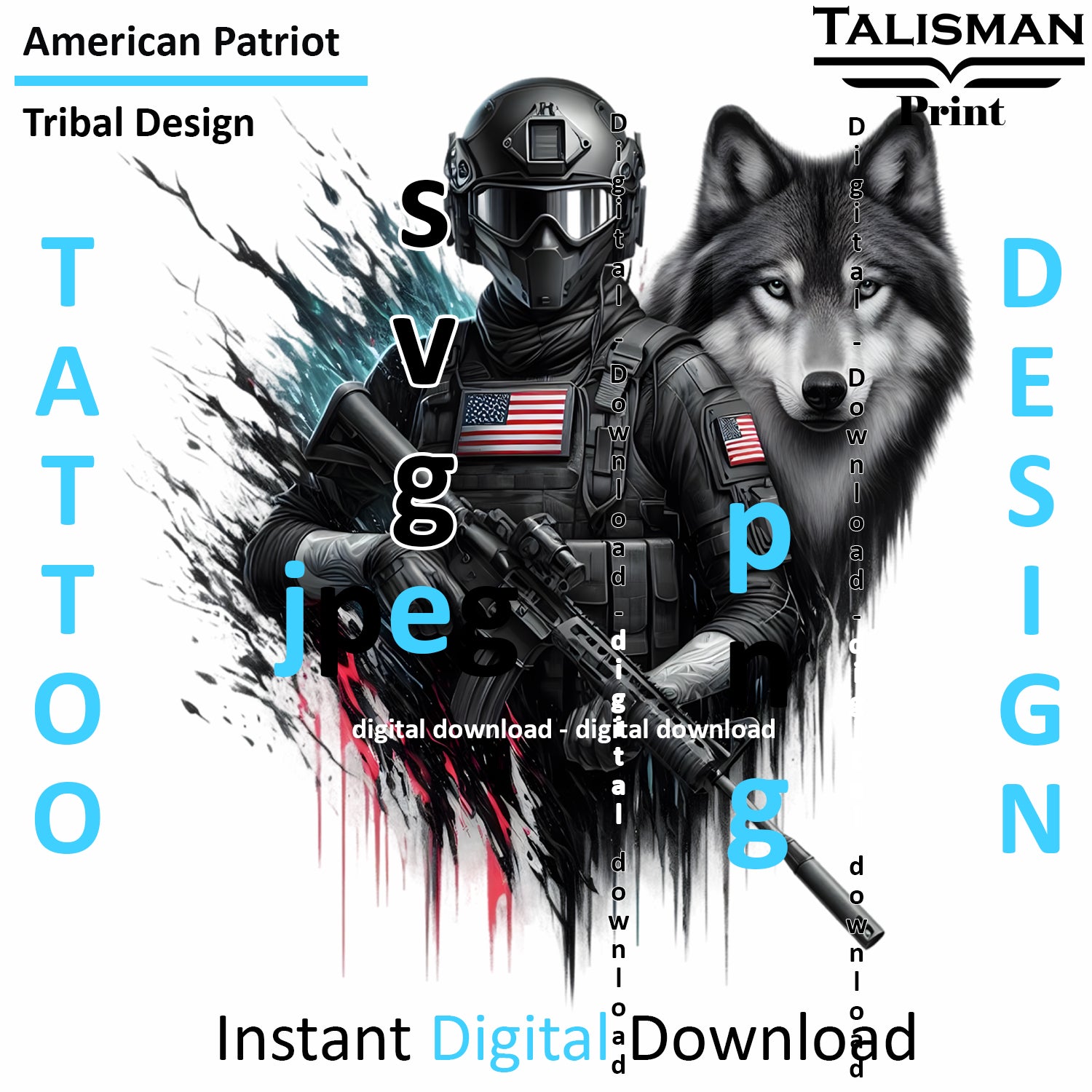 American Wolf - Digital Art | PNG, JPEG & SVG | Instant Download for Apparel, Décor and Wall Art