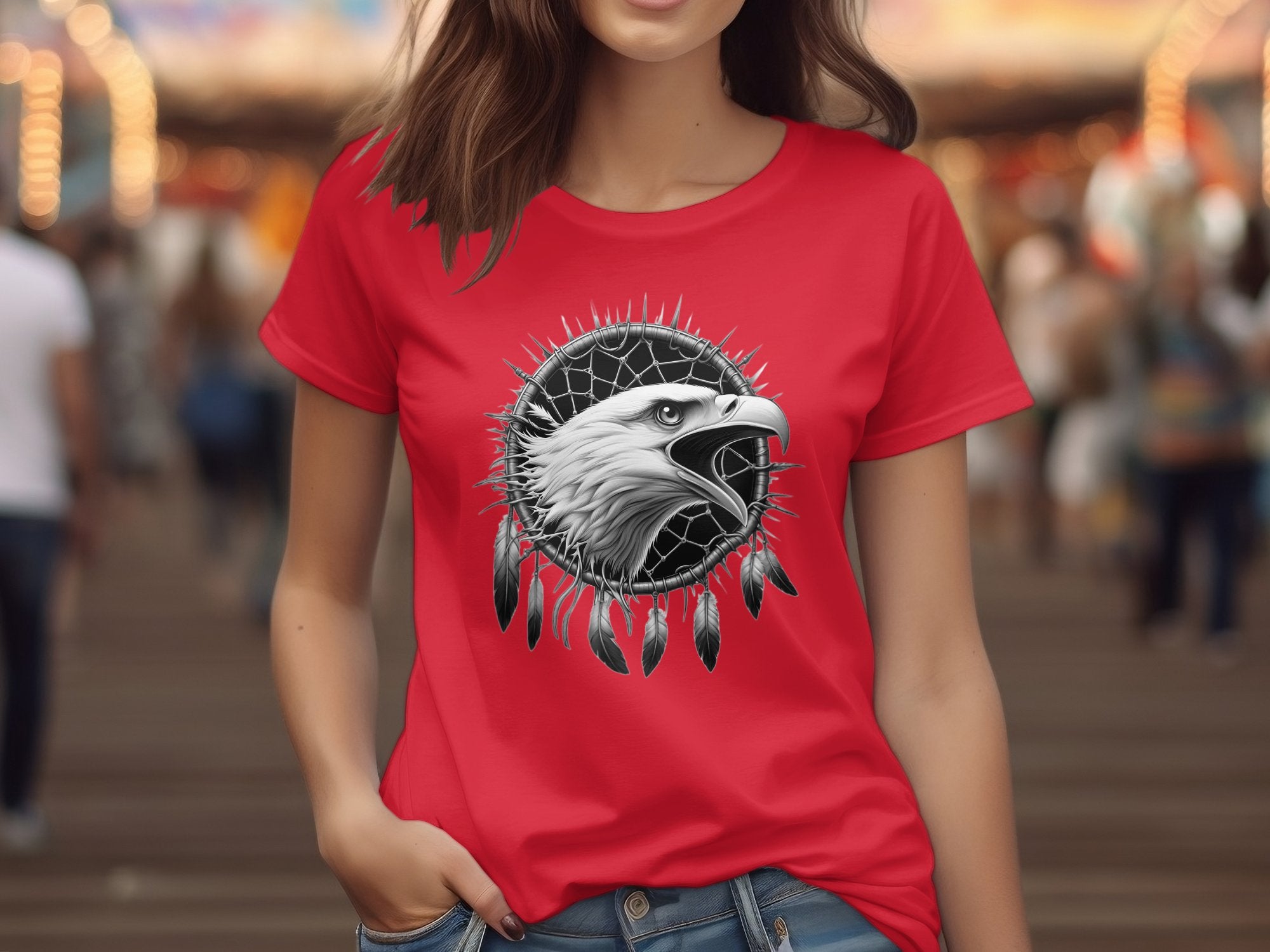 Dreamcatcher Eagle - Coloured Gildan T-Shirt Realistic Native American Talisman Unisex Mythology Tee Graphic Design