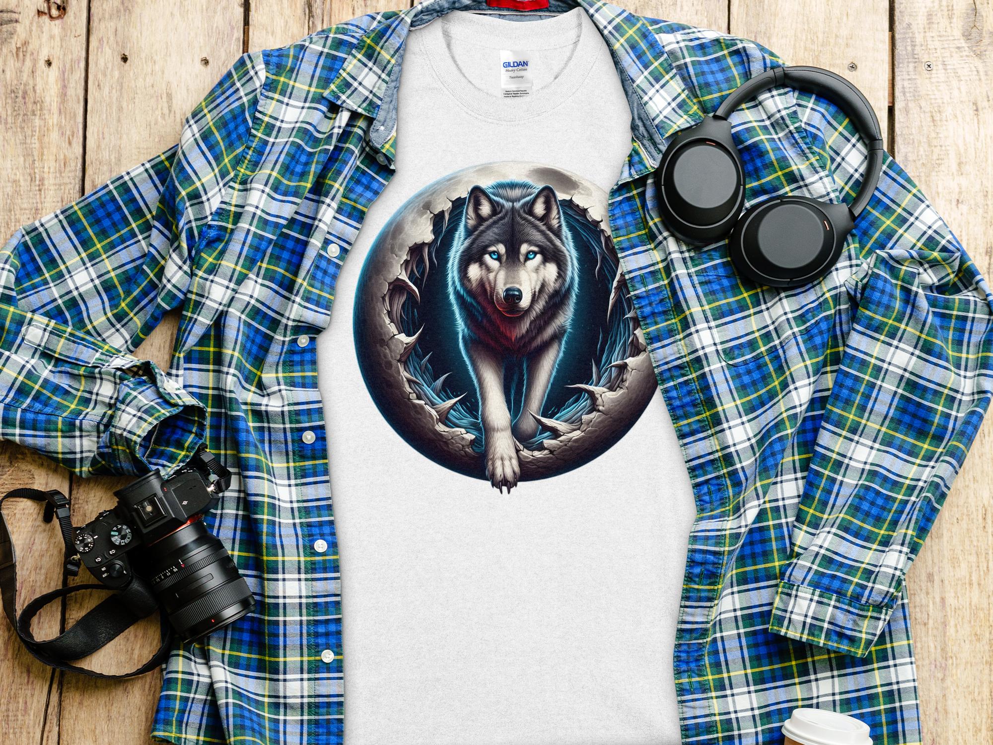 Moon Wolf - T-Shirt Realistic Full Colour Animal Talisman Unisex Mythology Tee Gildan Graphic Design