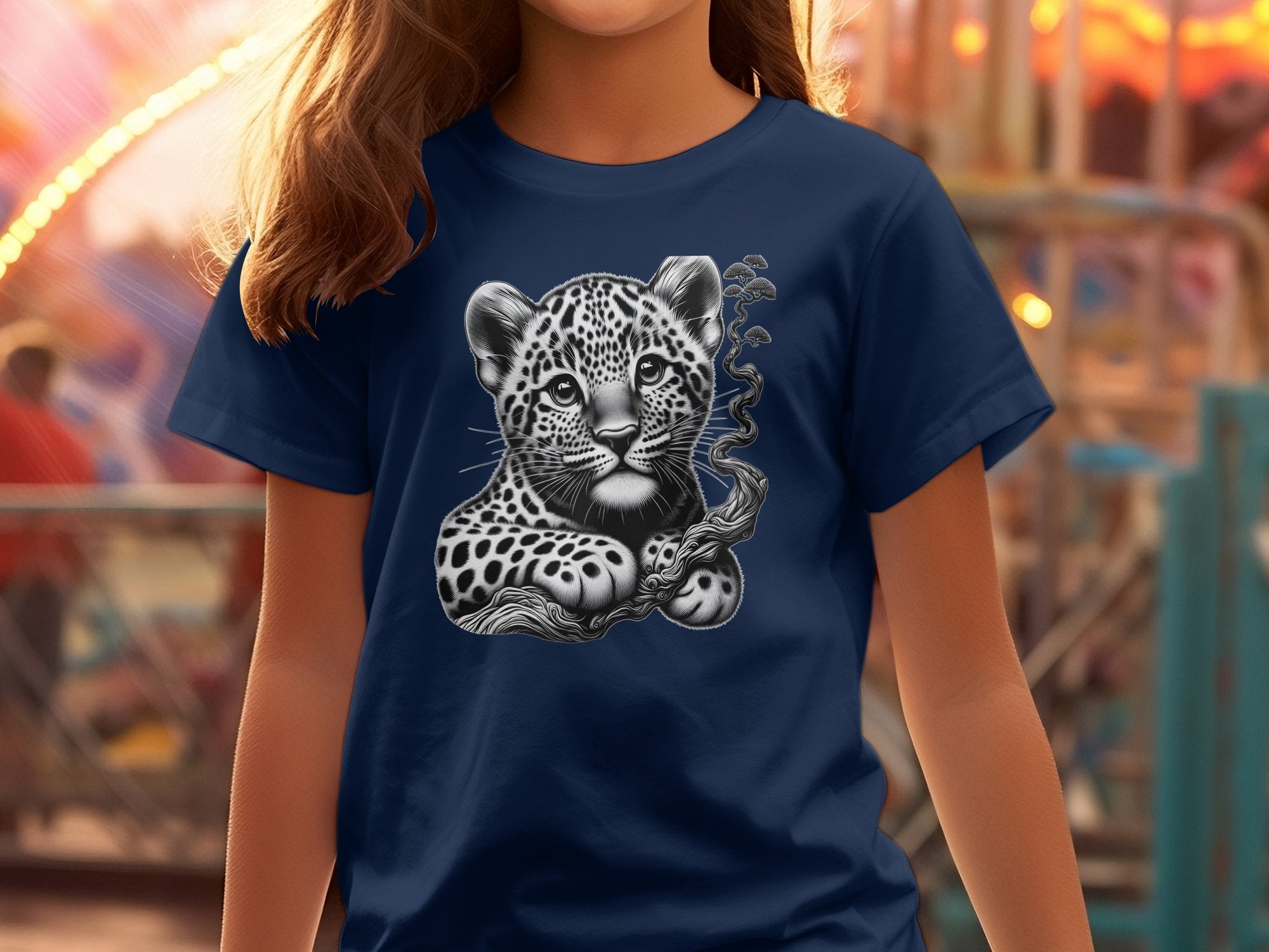 Leopard Bonsai - Coloured Gildan Kids T-Shirt Realistic Animal Talisman Unisex Cute Tee Graphic Design