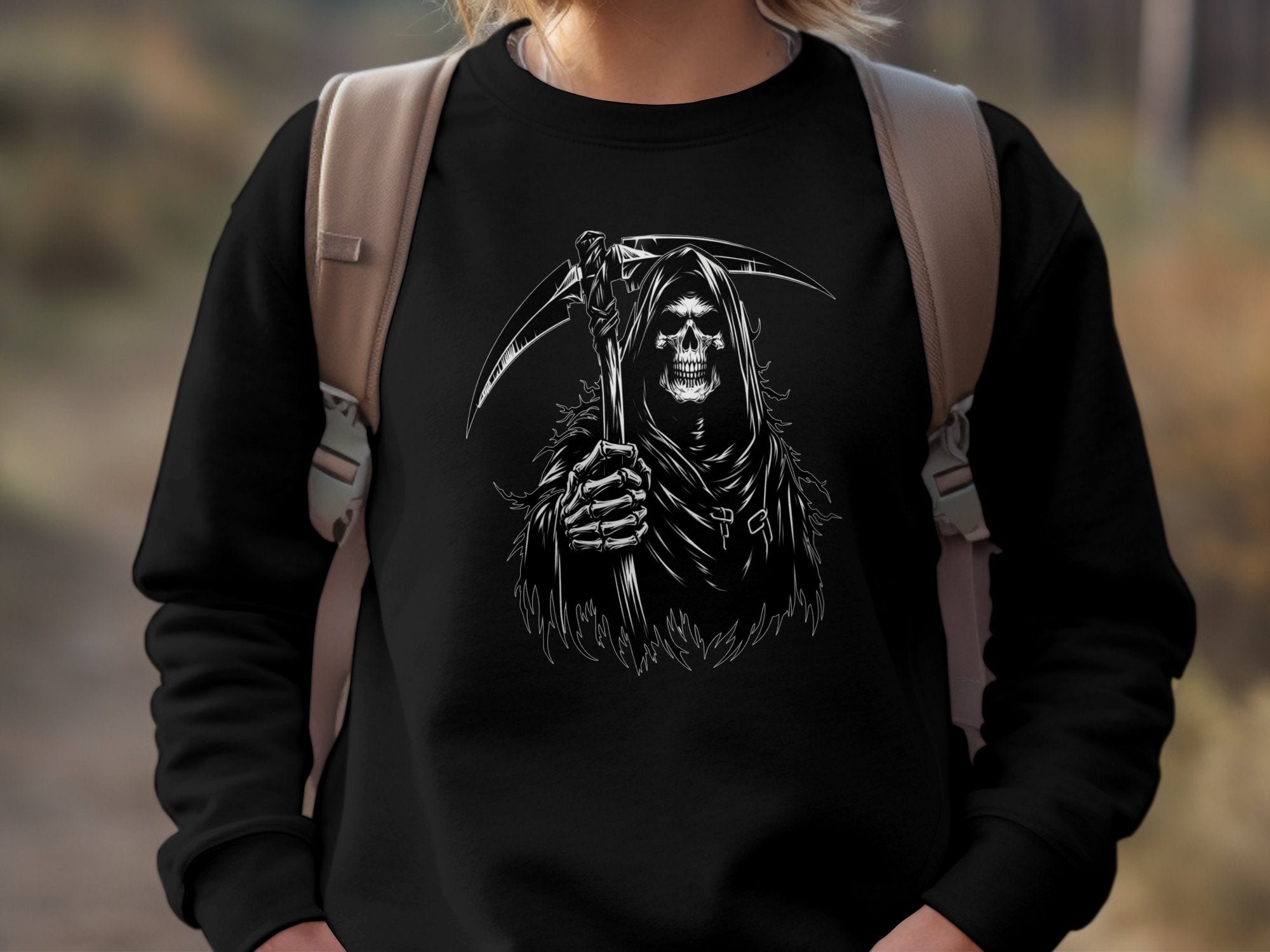 Grim Reaper - Black White Gildan Sweatshirt Commemorative Talisman Unisex Tee Graphic Design