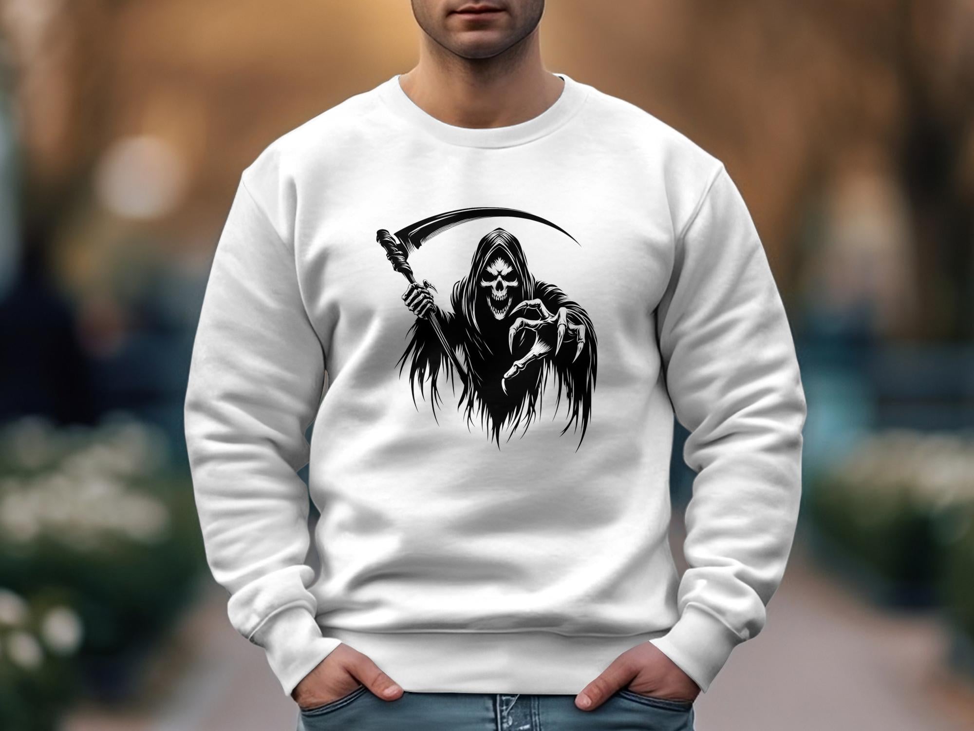 Grim Reaper - Black White Gildan Sweatshirt Commemorative Talisman Unisex Tee Graphic Design