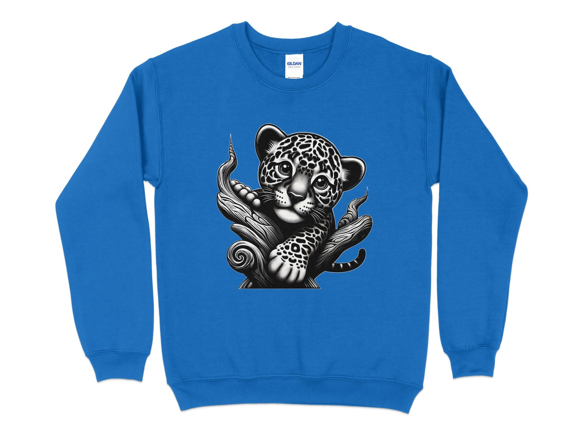 Leopard Bonsai - Coloured Gildan Sweatshirt Realistic Animal Talisman Unisex Cute Tee Graphic Design