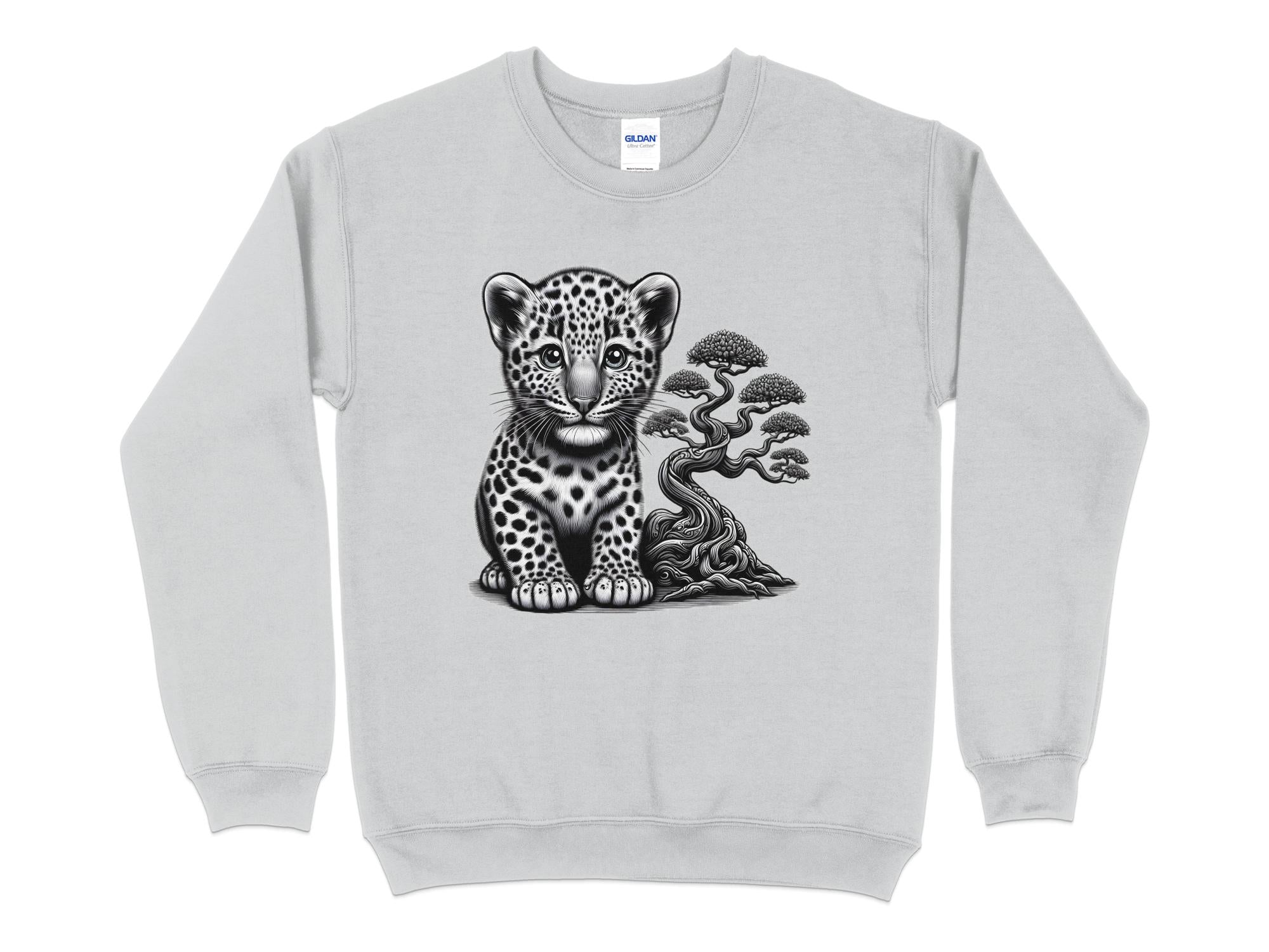 Leopard Bonsai - Coloured Gildan Sweatshirt Realistic Animal Talisman Unisex Cute Tee Graphic Design