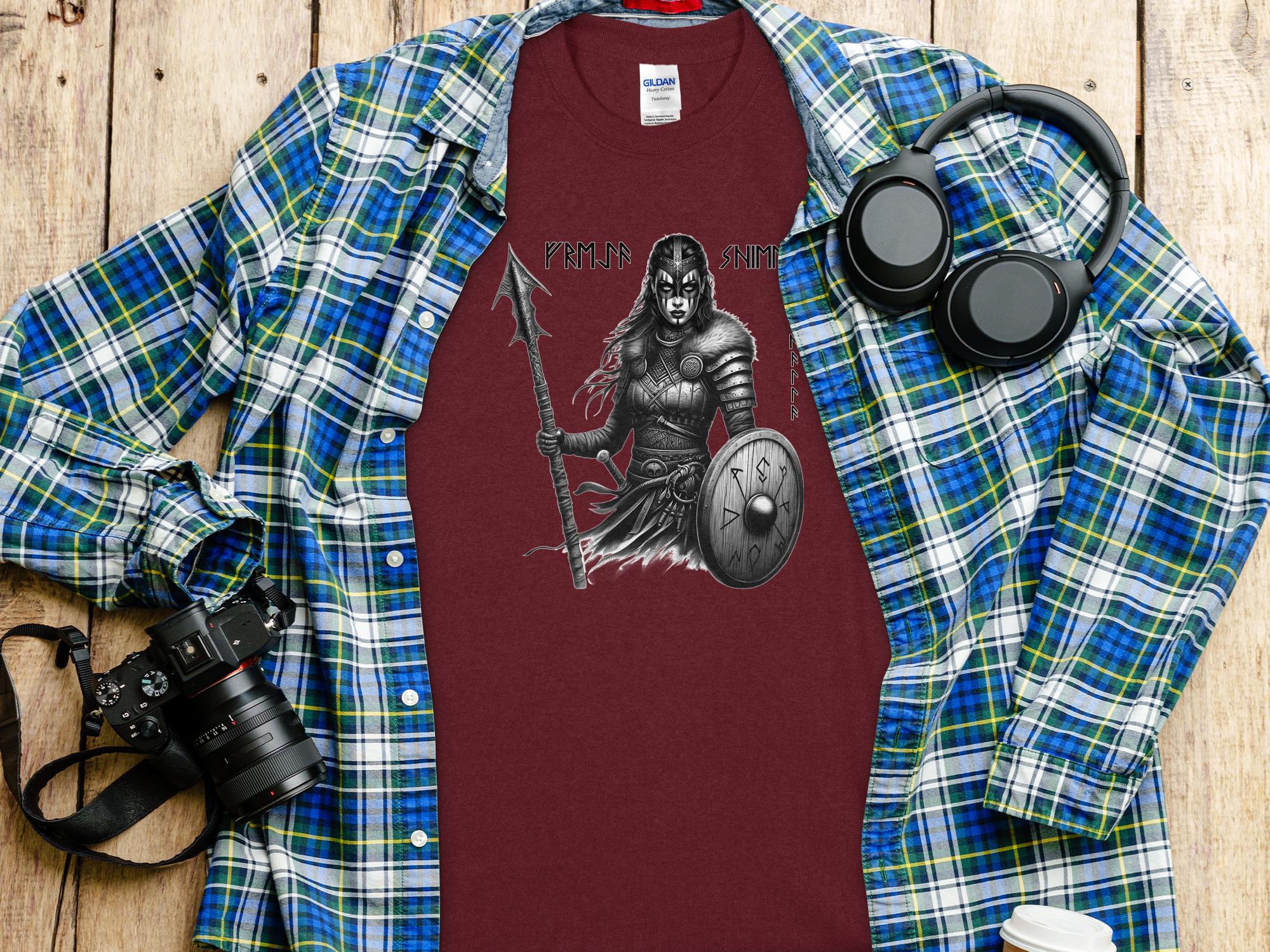 Viking Shield Maiden - Coloured Gildan T Shirt Realistic Norse Talisman Men Women Unisex Valhalla Tee Graphic Design