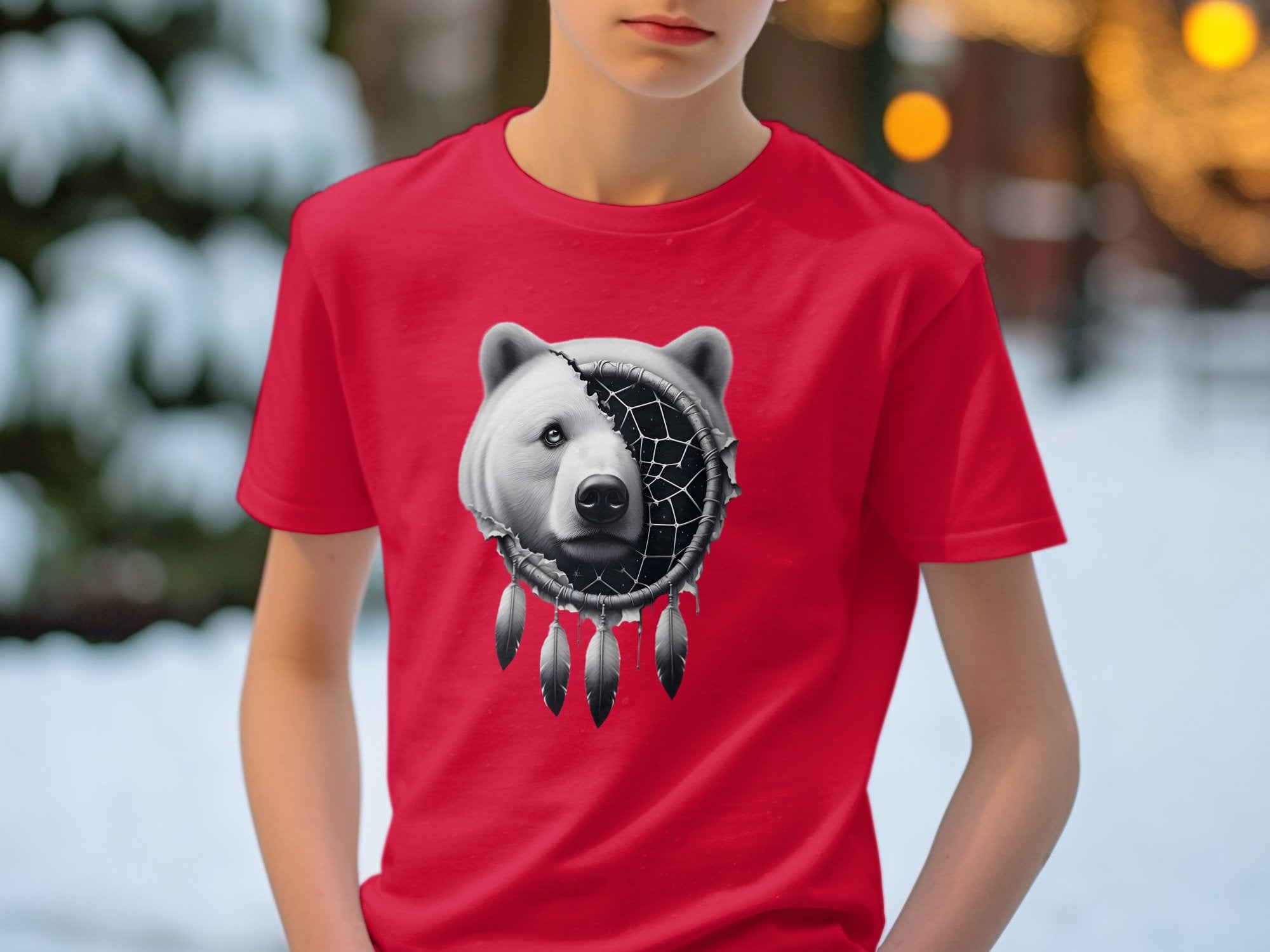 Dreamcatcher Bear - Coloured Gildan Kids T Shirt Realistic Native American Talisman Unisex Mythology Tee Graphic Design