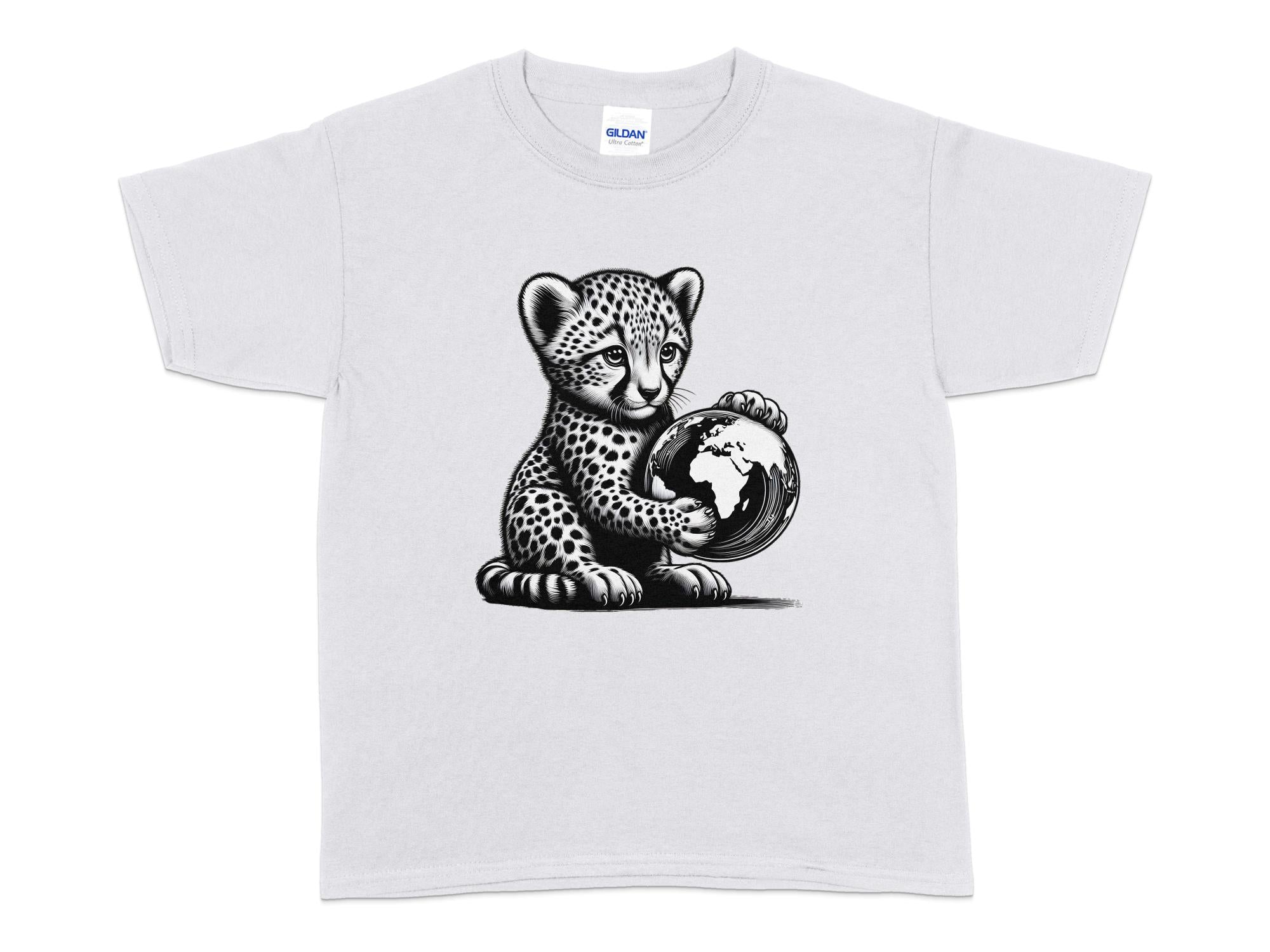 Cheetah World - Coloured Gildan Kids T-Shirt Realistic Animal Talisman Unisex Cute Tee Graphic Design