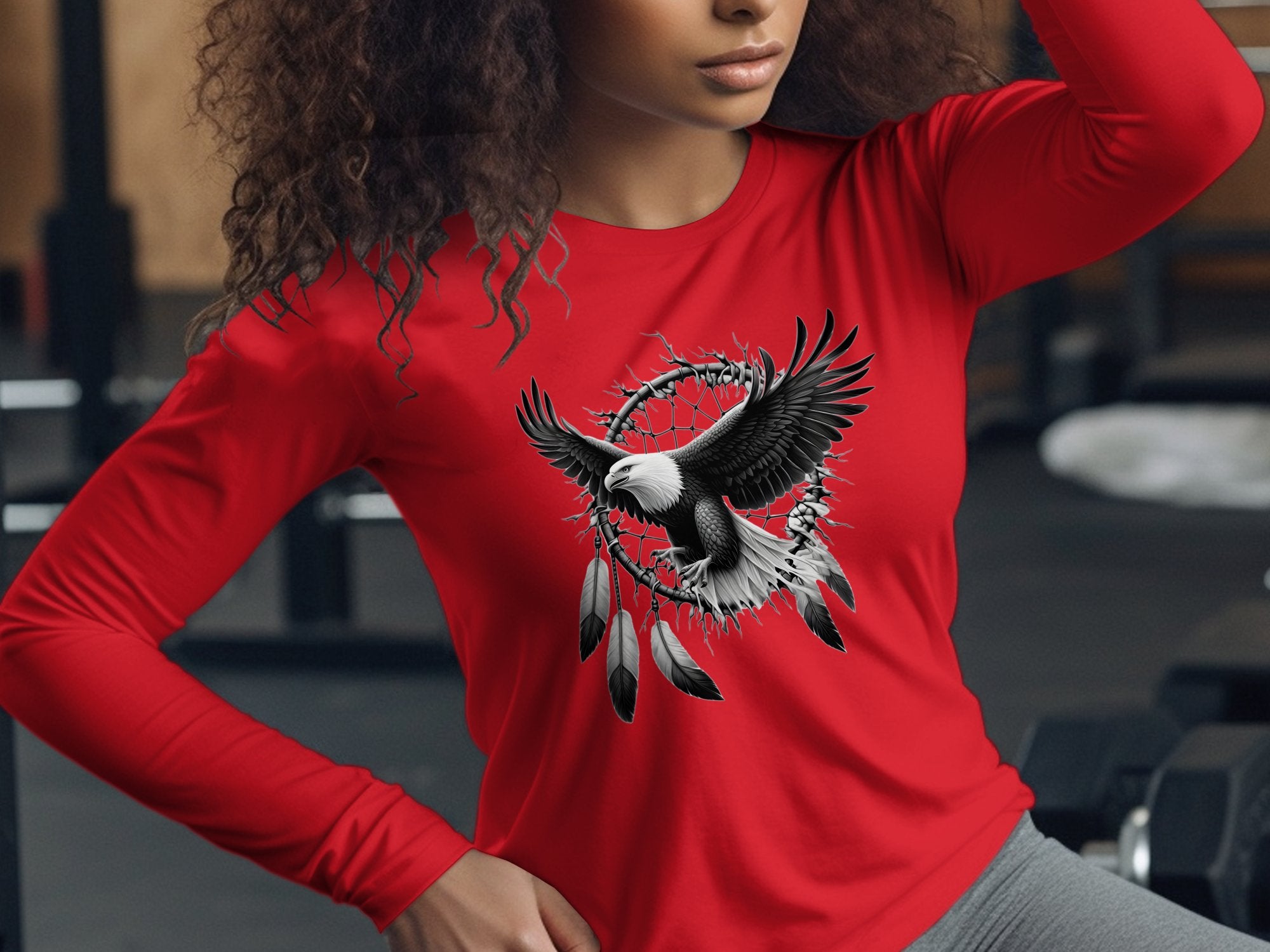 Dreamcatcher Eagle - Coloured Gildan Long Sleeve Realistic Native American Talisman Unisex Mythology Tee Graphic Design