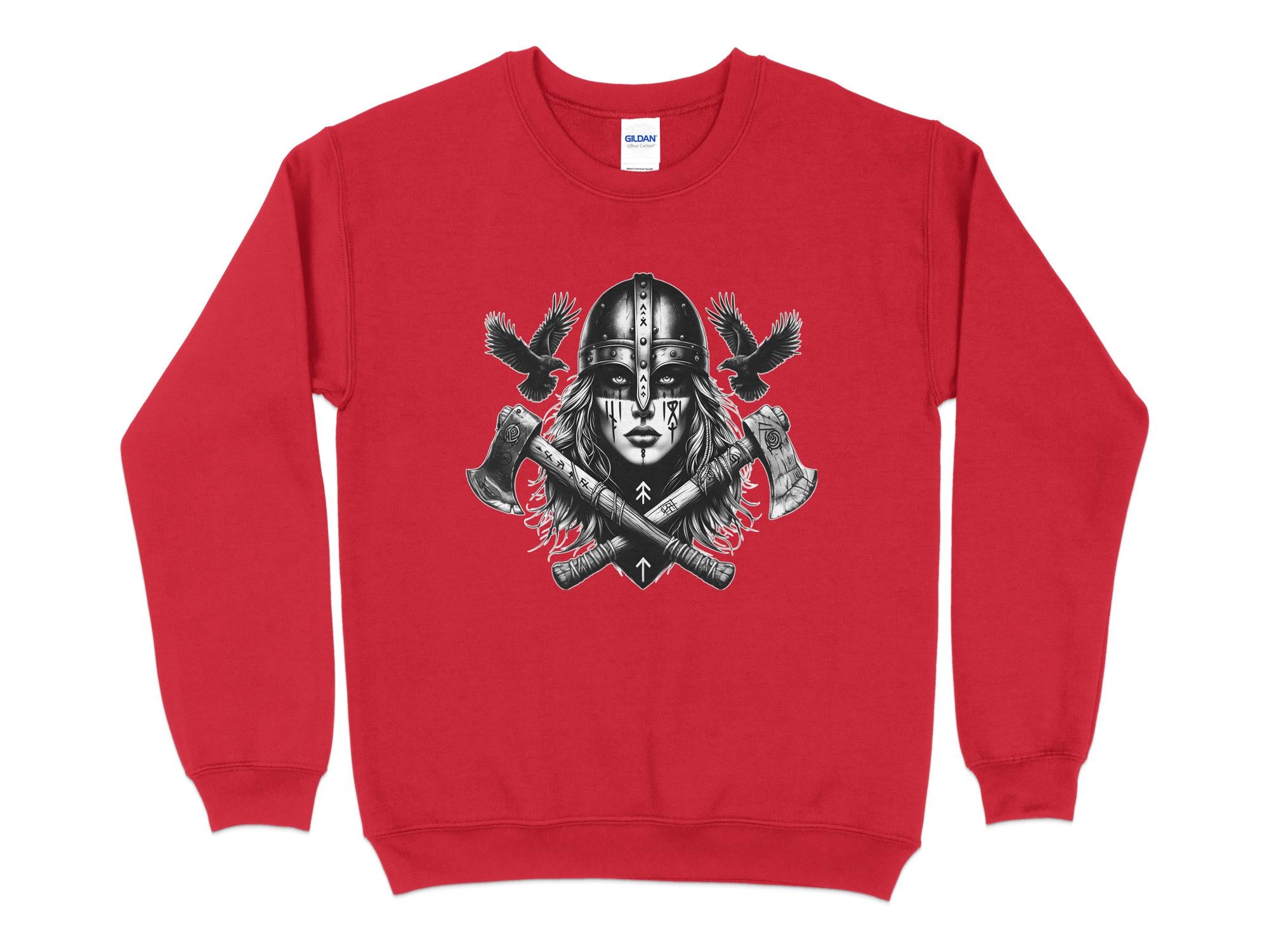 Viking Shield Maiden - Coloured Gildan Sweatshirt Realistic Norse Talisman Men Women Unisex Valhalla Tee Graphic Design