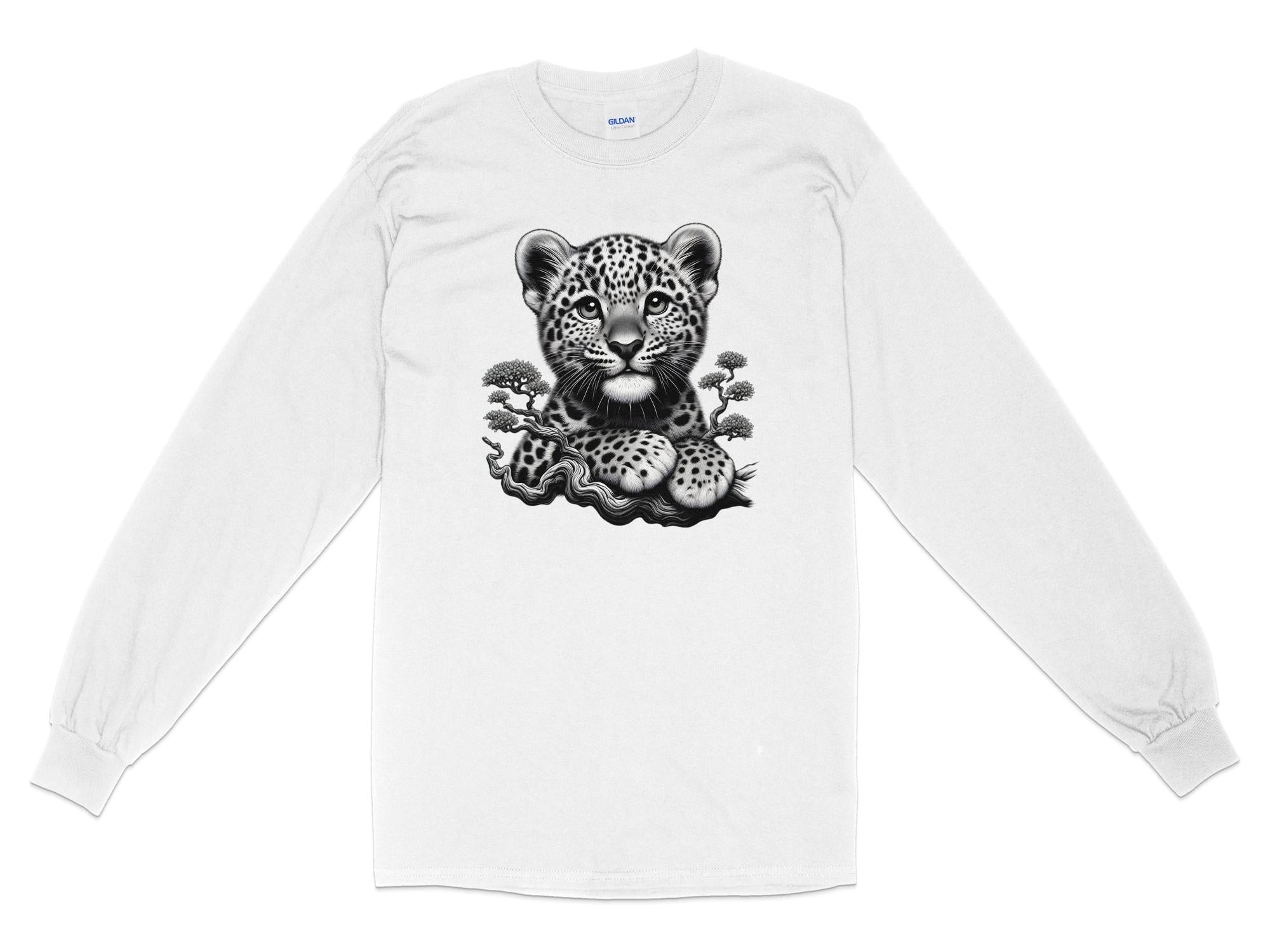 Leopard Bonsai - Coloured Gildan Long Sleeve Realistic Animal Talisman Unisex Cute Tee Graphic Design