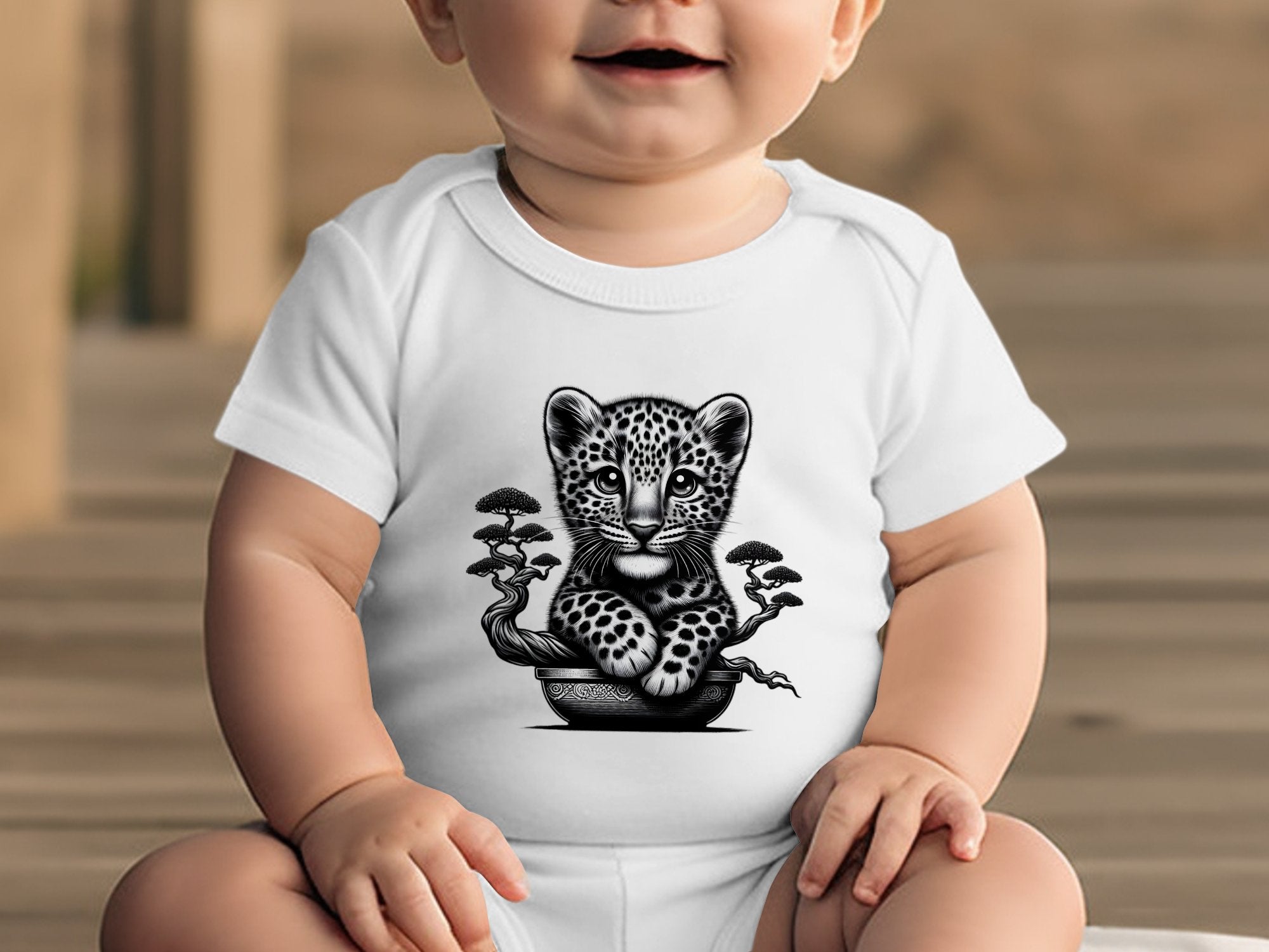 Leopard Bonsai - Coloured Toddler Bodysuit Realistic Animal Talisman Unisex Cute Tee Graphic Design