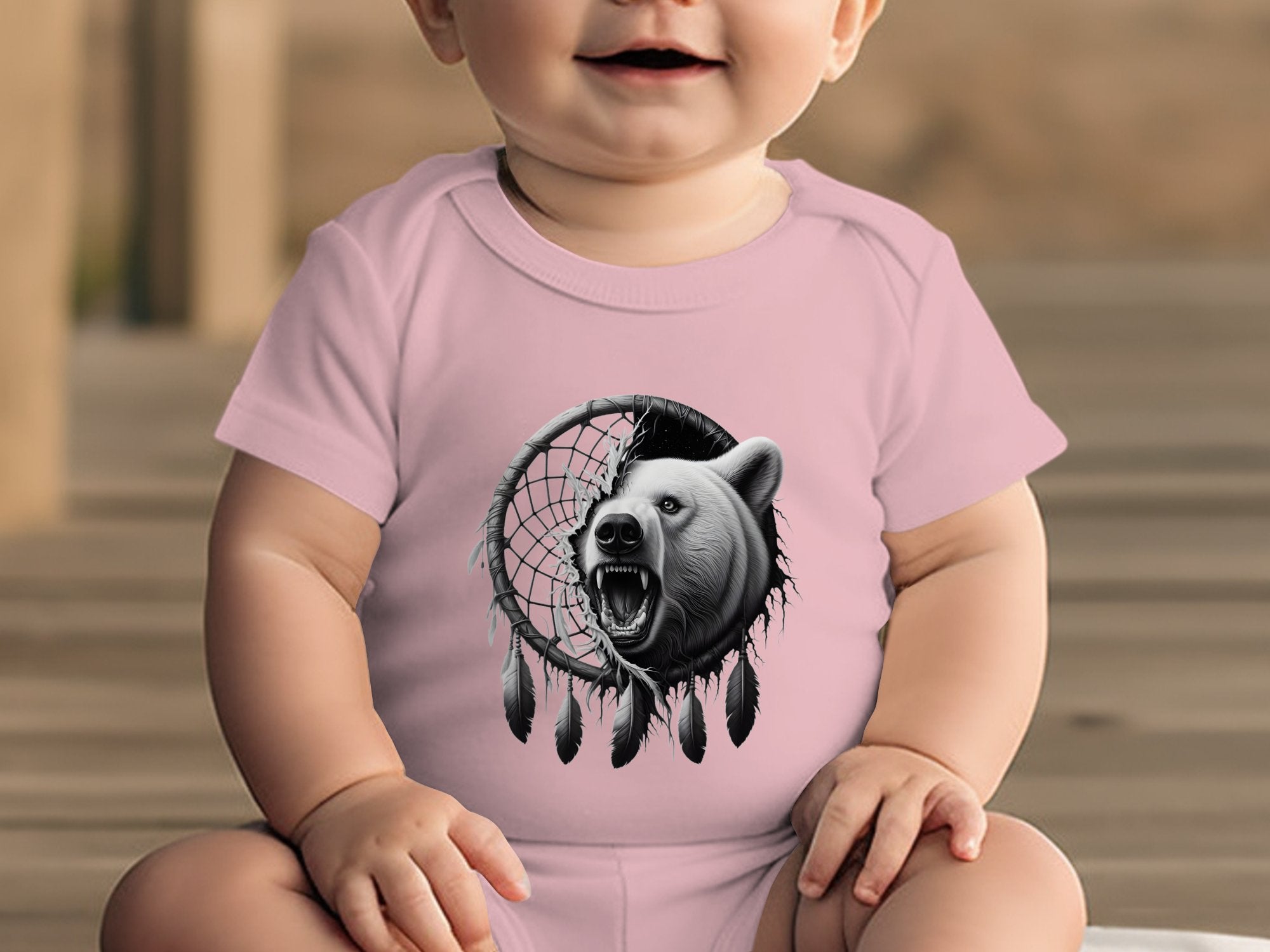 Dreamcatcher Bear - Coloured Toddler Bodysuit Realistic Native American Talisman Unisex Mythology Tee Graphic Design