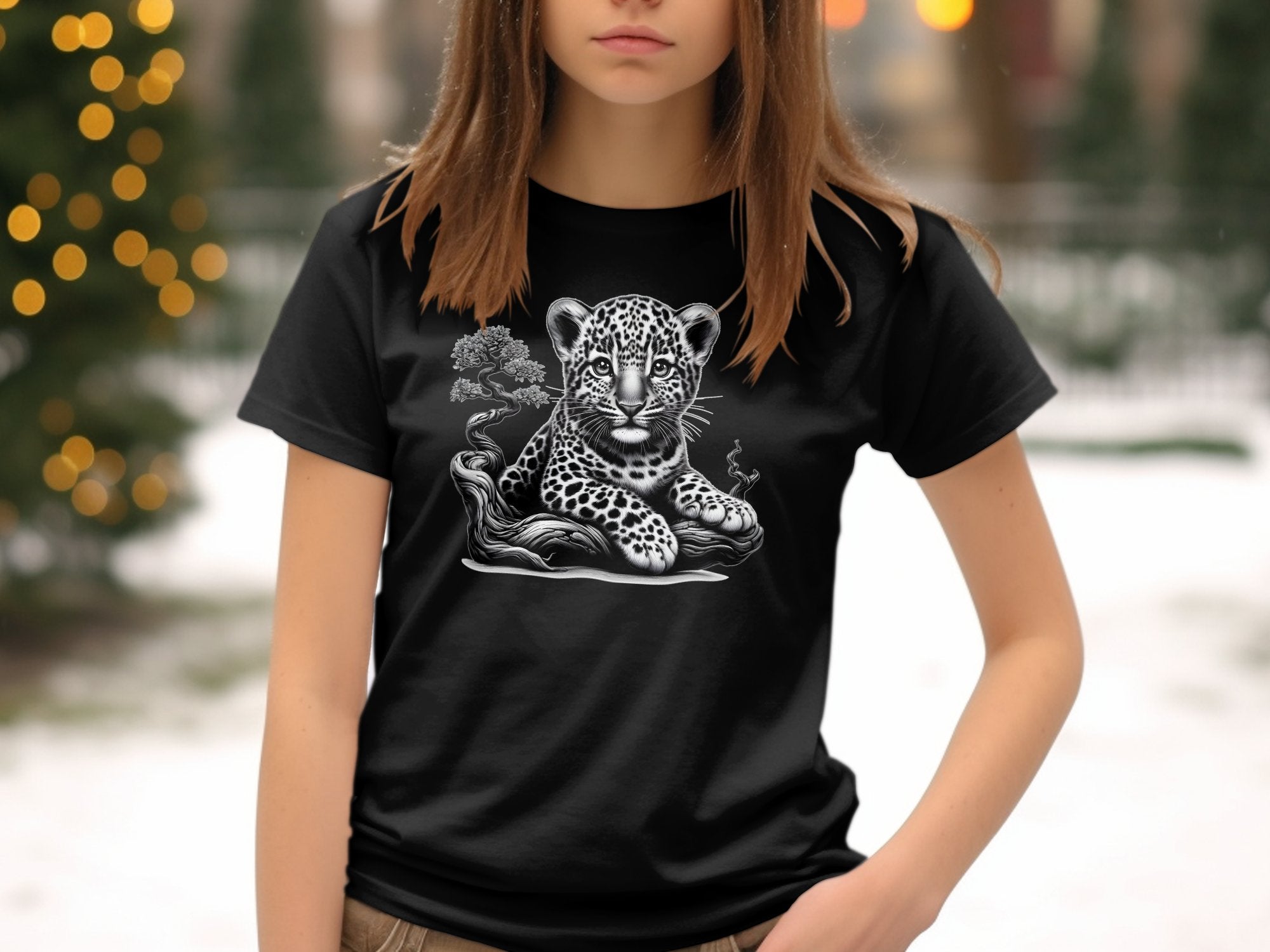 Leopard Bonsai - Coloured Gildan Kids T-Shirt Realistic Animal Talisman Unisex Cute Tee Graphic Design