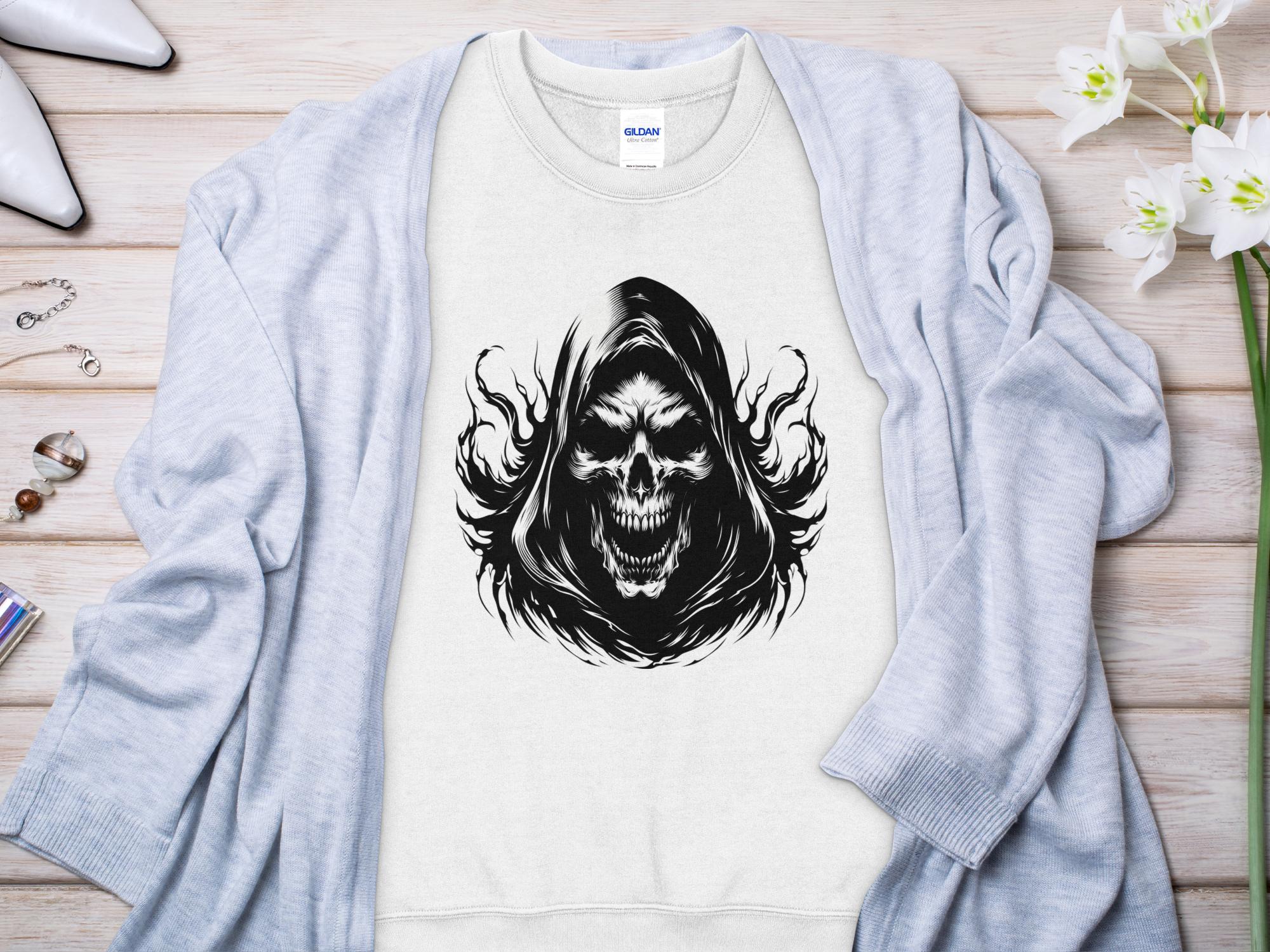 Grim Reaper - Black White Gildan Sweatshirt Commemorative Talisman Unisex Tee Graphic Design