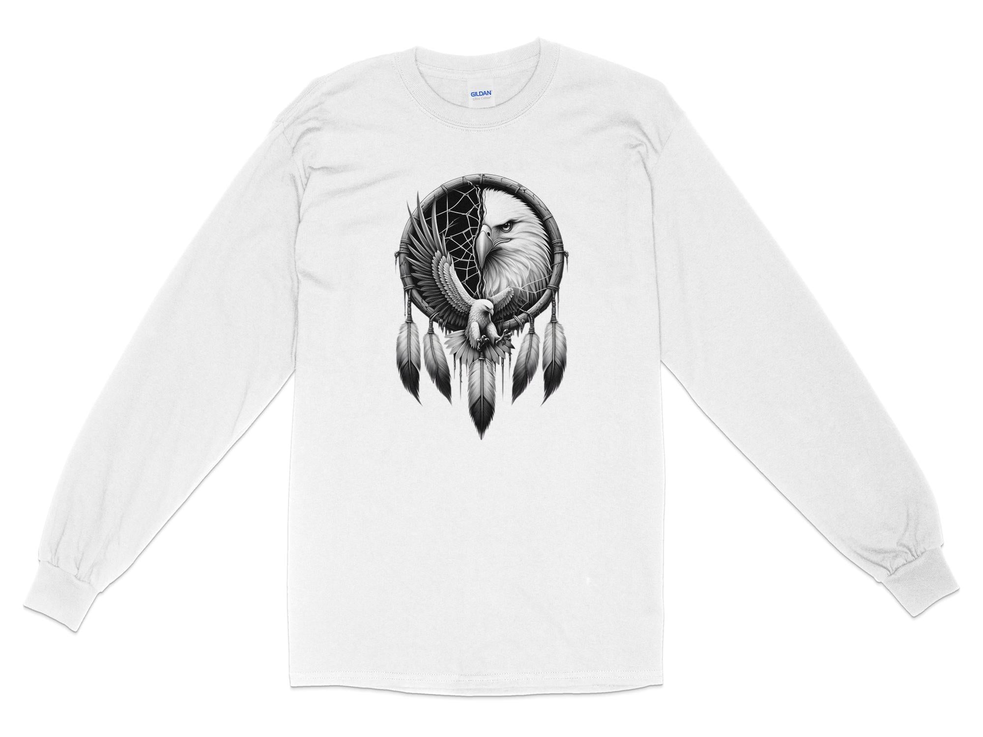 Dreamcatcher Eagle - Coloured Gildan Long Sleeve Realistic Native American Talisman Unisex Mythology Tee Graphic Design