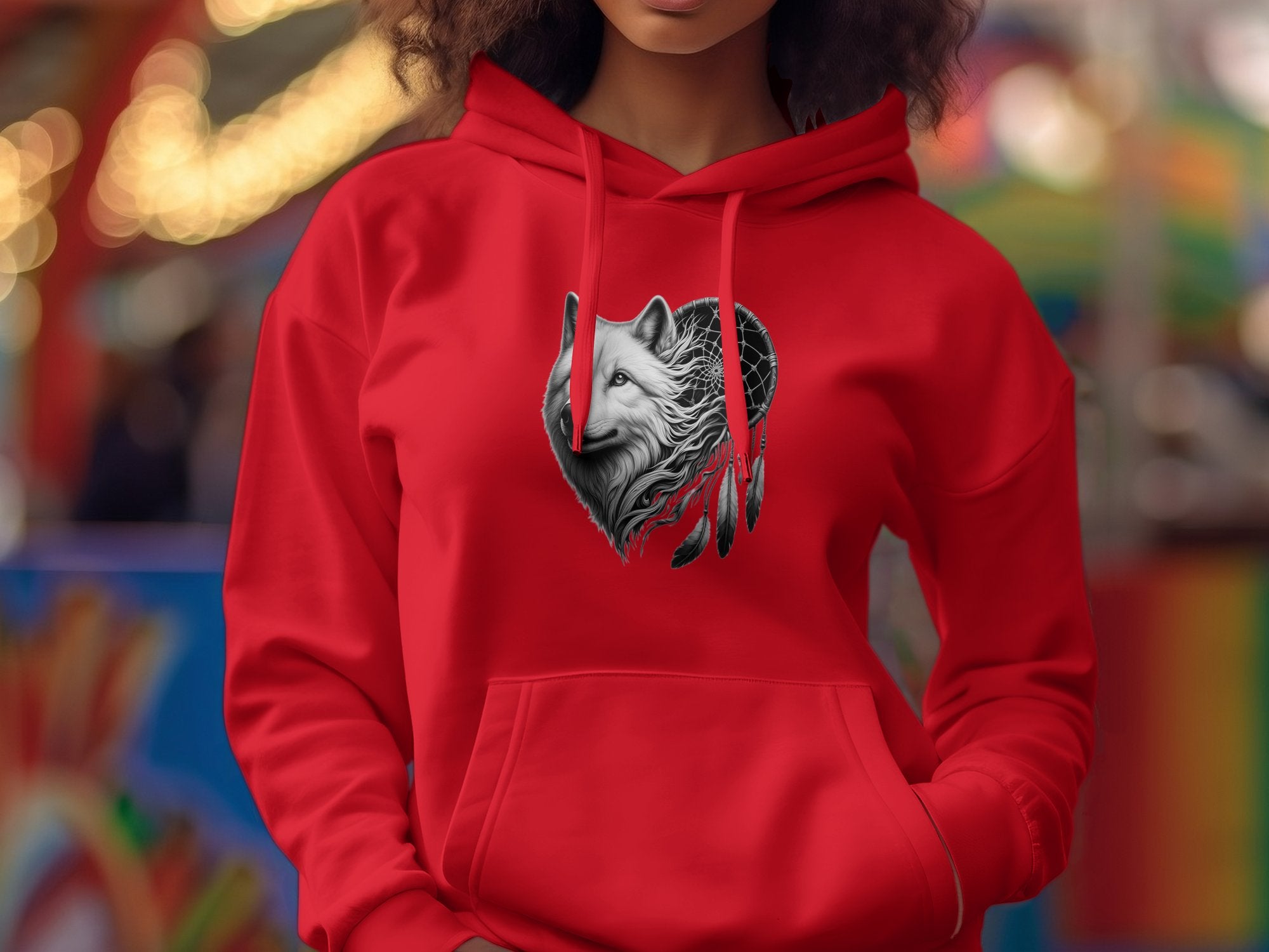 Dreamcatcher Wolf - Coloured Gildan Hoodie Realistic Native American Talisman Unisex Mythology Tee Graphic Design