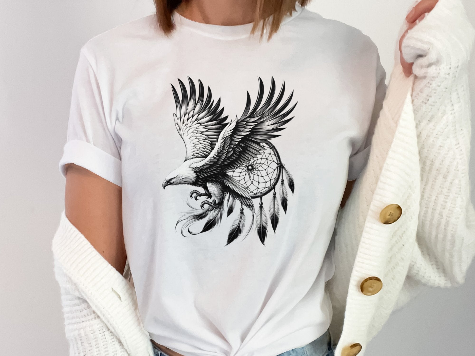 Dreamcatcher Eagle - Coloured Gildan T-Shirt Realistic Native American Talisman Unisex Mythology Tee Graphic Design