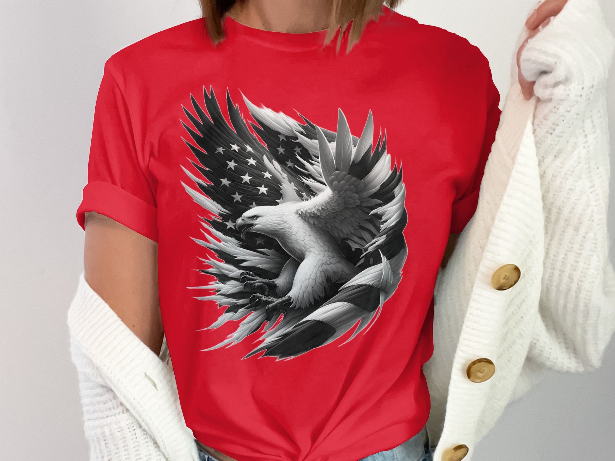 Eagle Patriot - Coloured Gildan T-Shirt Realistic Animal Talisman Unisex Tee Graphic Design