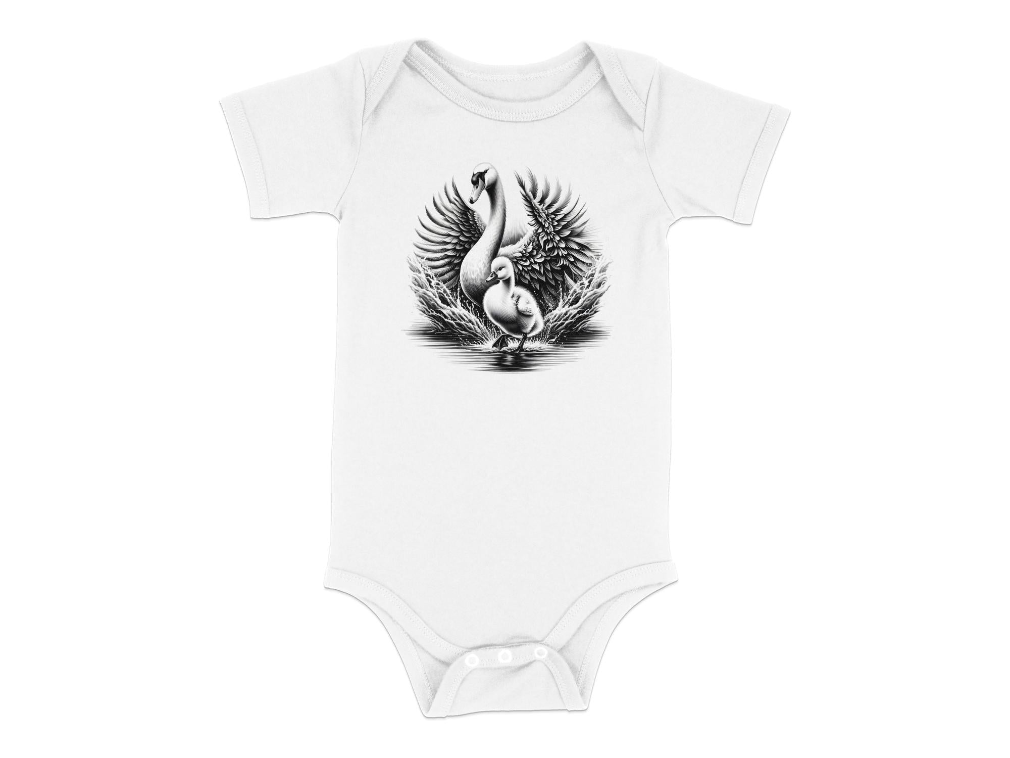 Swan & Cygnet- Black White Toddler Bodysuit Realistic Family Talisman Unisex Tee Graphic Design