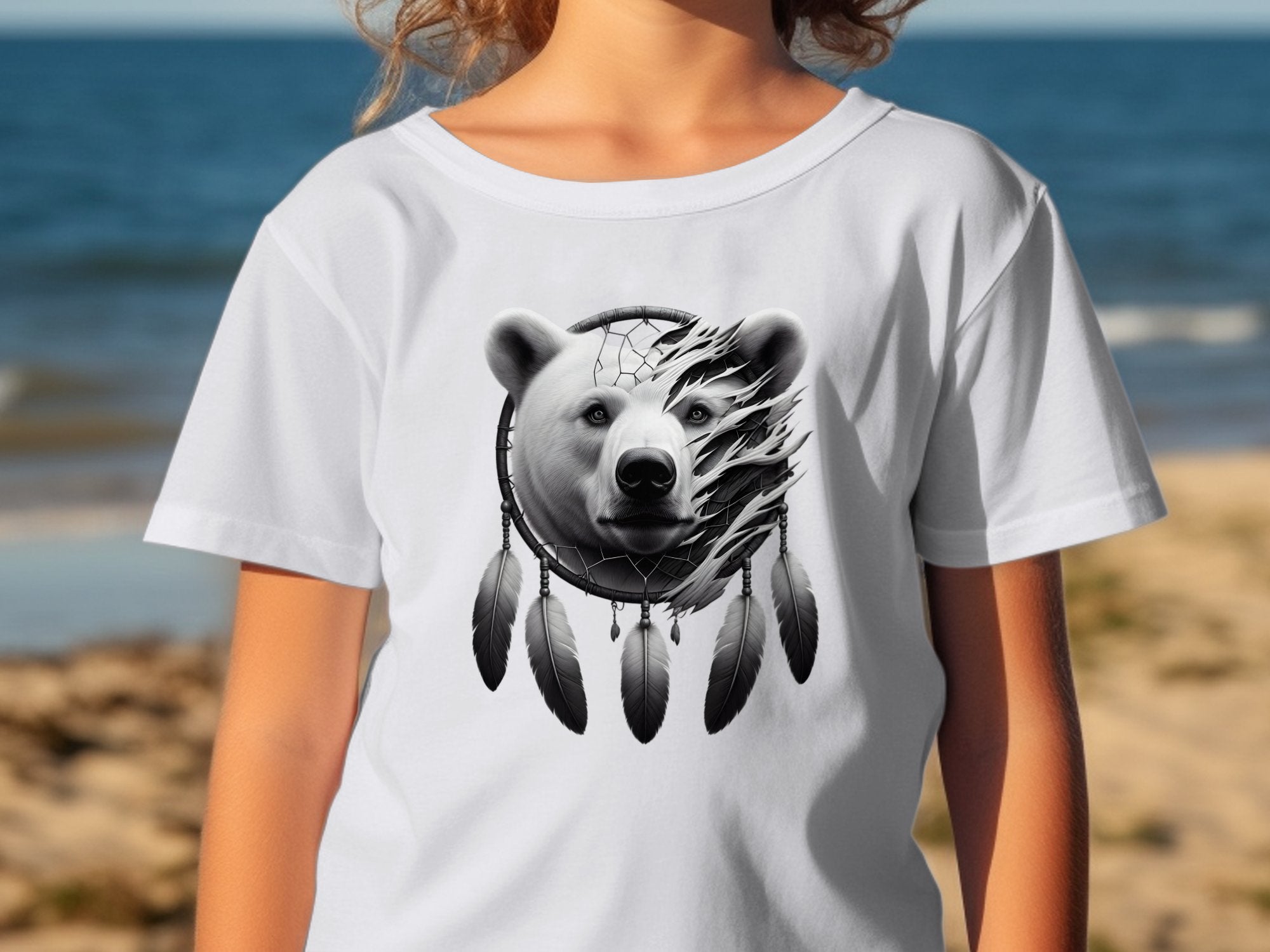 Dreamcatcher Bear - Coloured Gildan Kids T Shirt Realistic Native American Talisman Unisex Mythology Tee Graphic Design