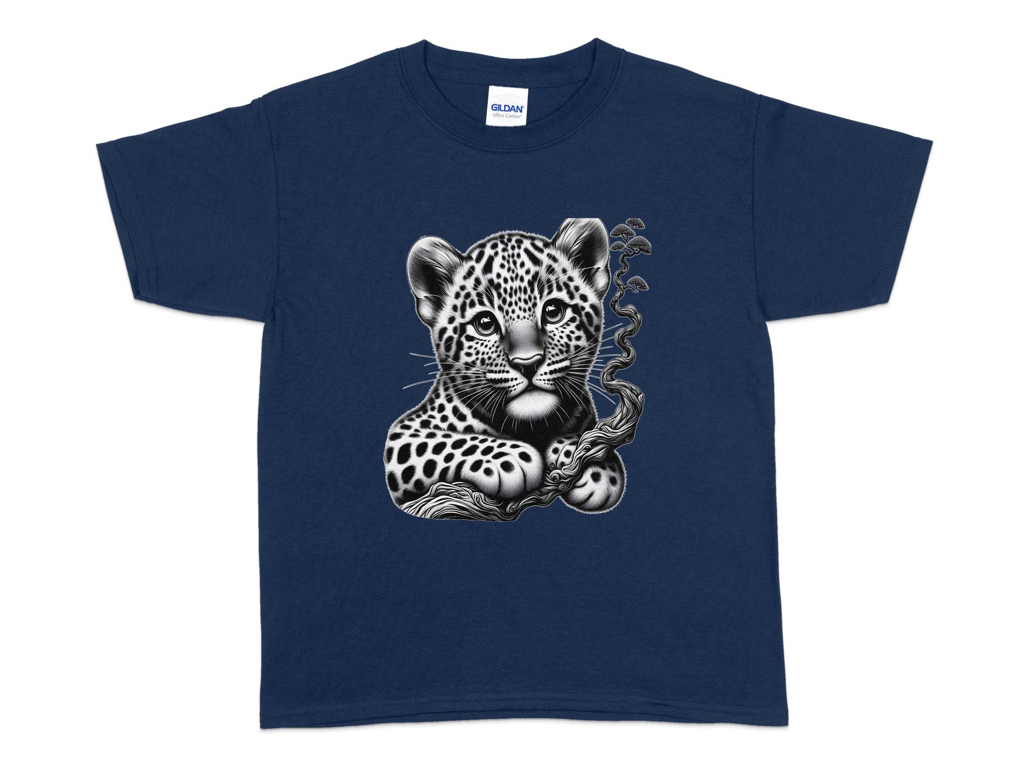 Leopard Bonsai - Coloured Gildan Kids T-Shirt Realistic Animal Talisman Unisex Cute Tee Graphic Design