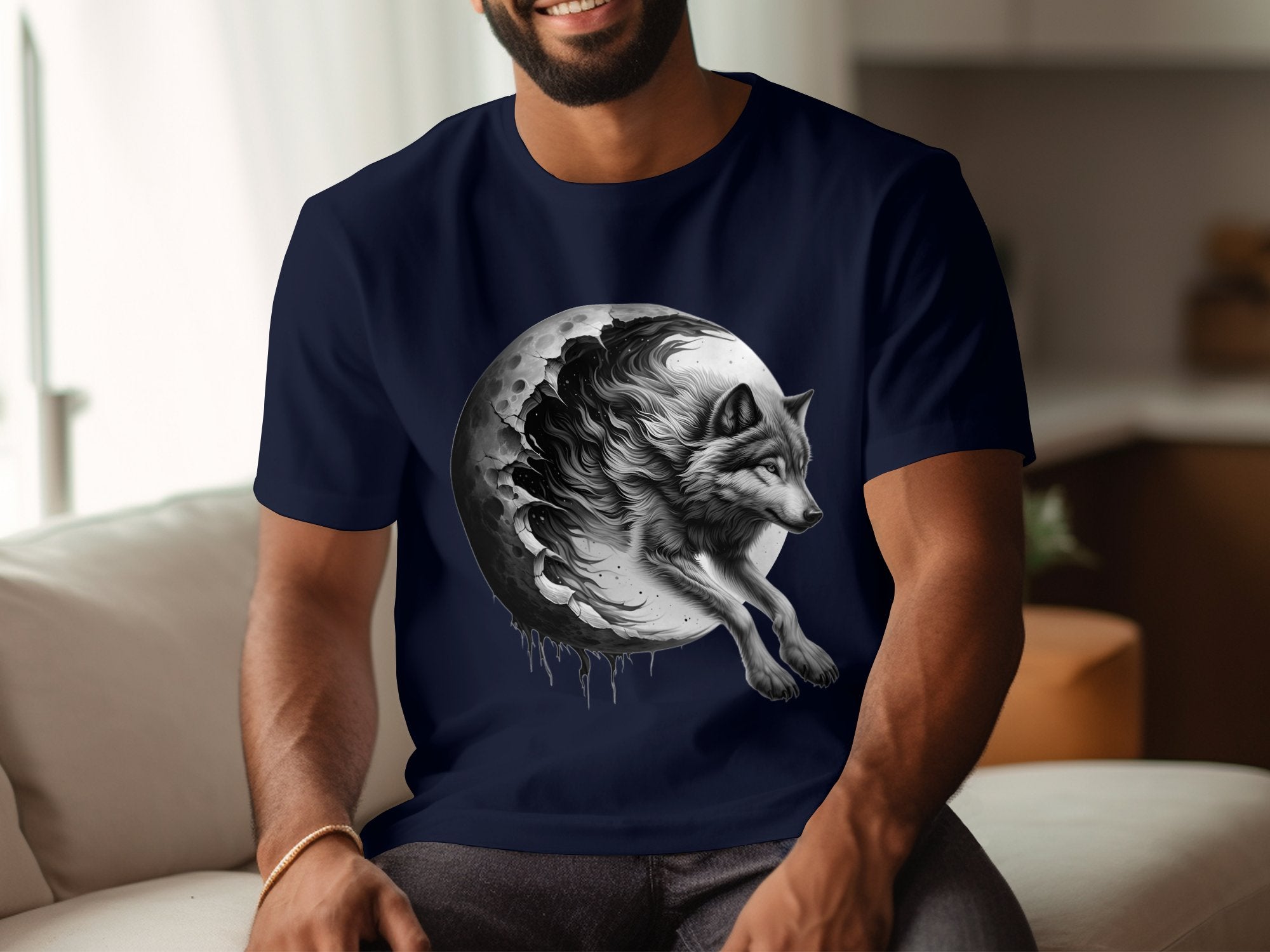 Moon Wolf - Coloured Gildan T-Shirt Realistic Animal Talisman Unisex Mythology Tee Graphic Design