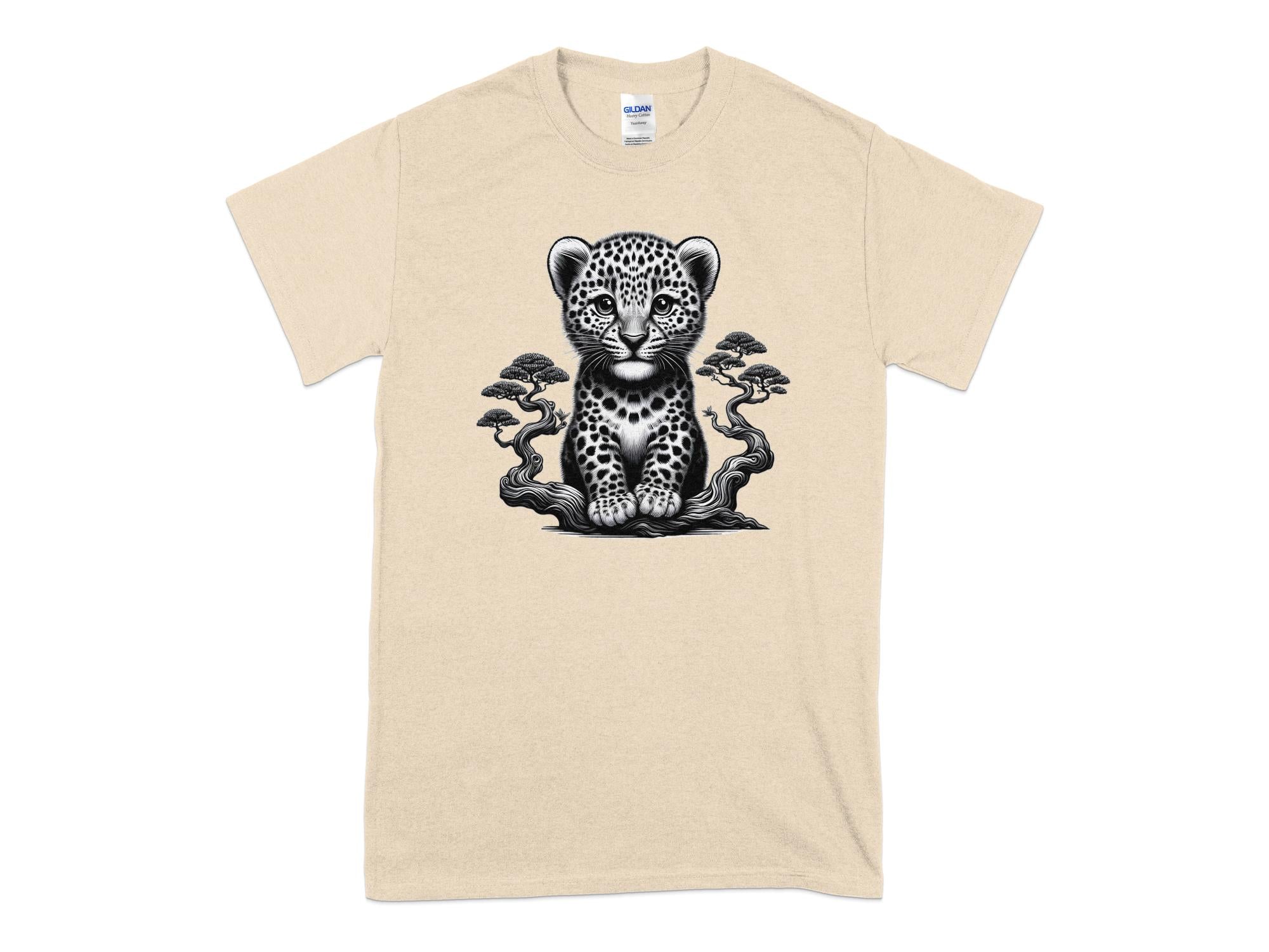 Leopard Bonsai - Coloured Gildan T-Shirt Realistic Animal Talisman Unisex Cute Tee Graphic Design