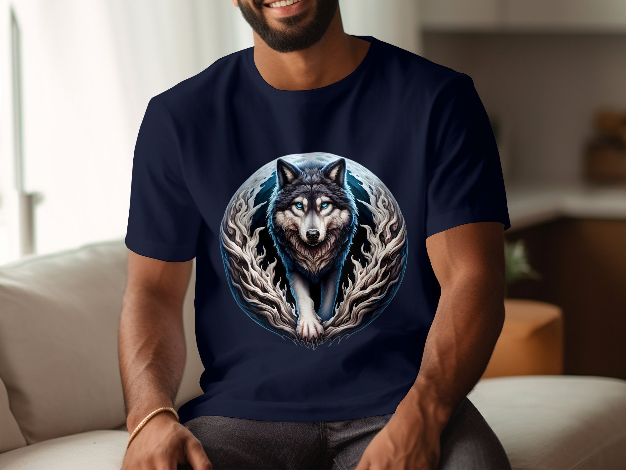 Moon Wolf - T-Shirt Realistic Full Colour Animal Talisman Unisex Mythology Tee Gildan Graphic Design