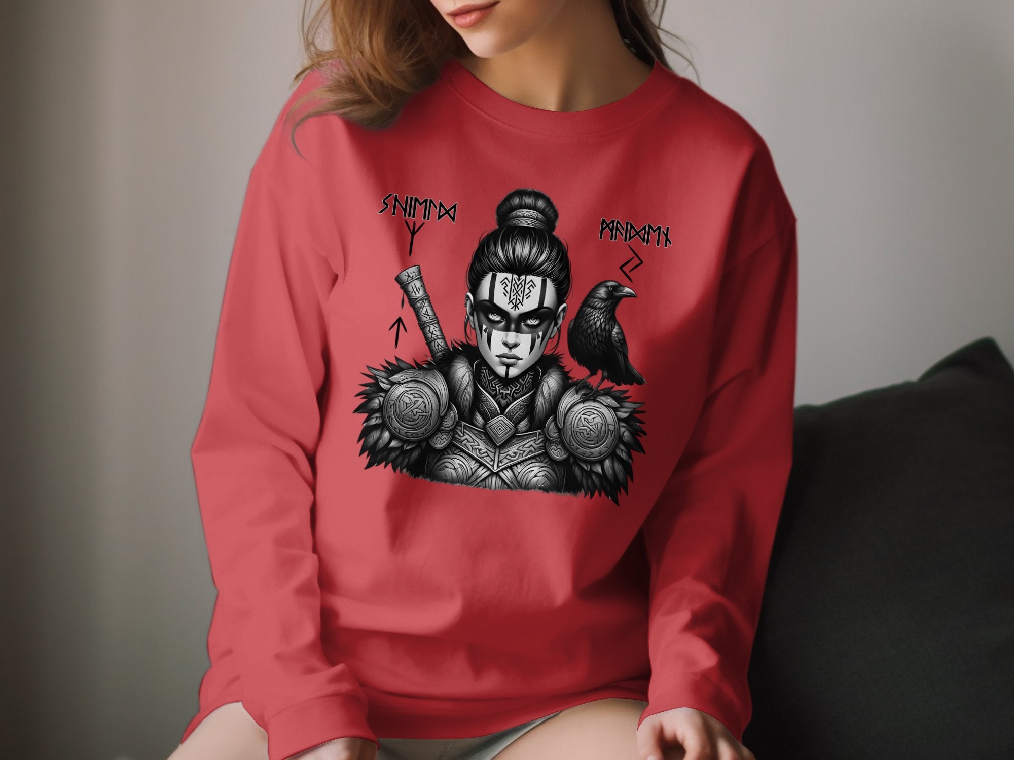 Viking Shield Maiden - Coloured Gildan Long Sleeve Realistic Norse Talisman Men Women Unisex Valhalla Tee Graphic Design