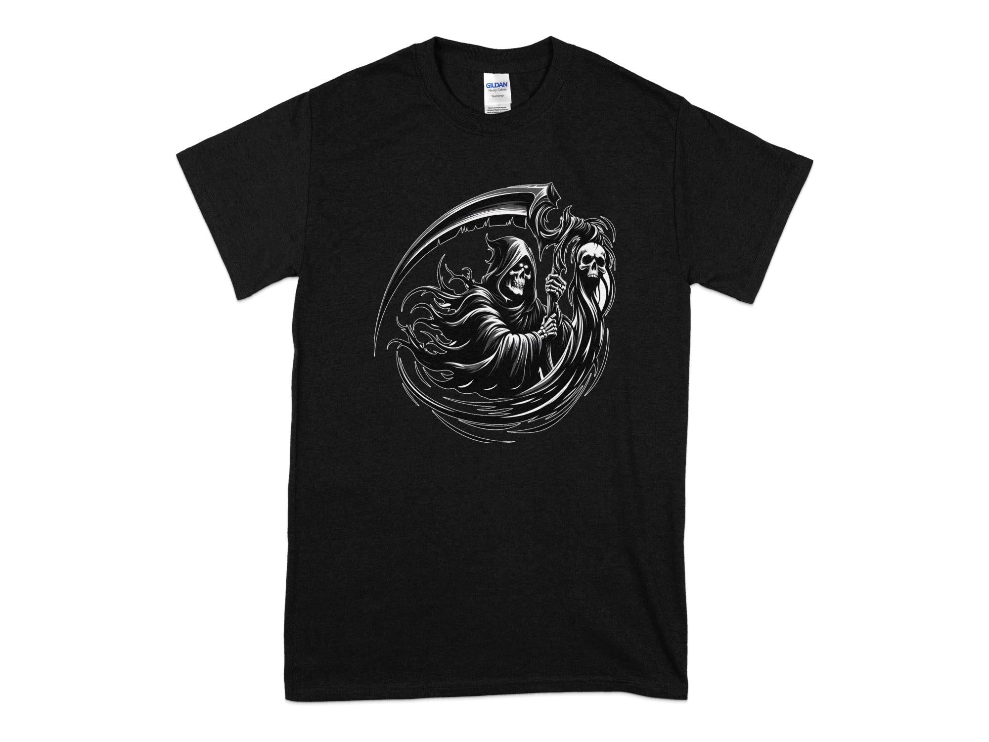 Grim Reaper - Black White Gildan T-Shirt Commemorative Talisman Unisex Tee Graphic Design