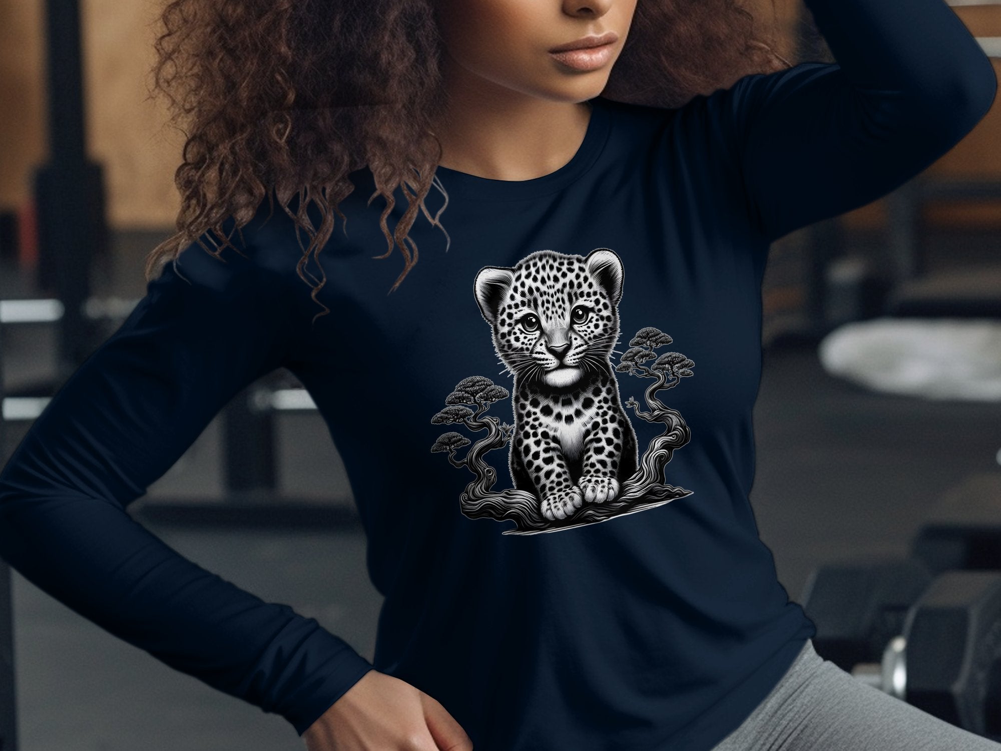 Leopard Bonsai - Coloured Gildan Long Sleeve Realistic Animal Talisman Unisex Cute Tee Graphic Design