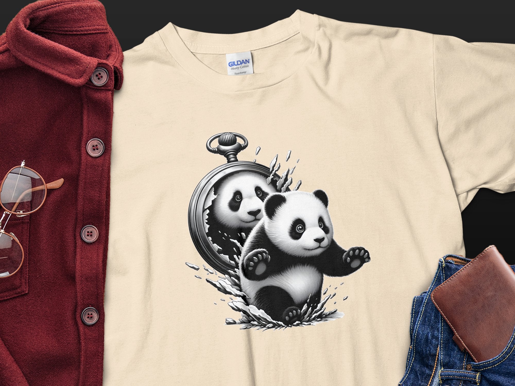 Panda - Coloured Gildan T-Shirt Realistic Animal Talisman Unisex Cute Tee Graphic Design