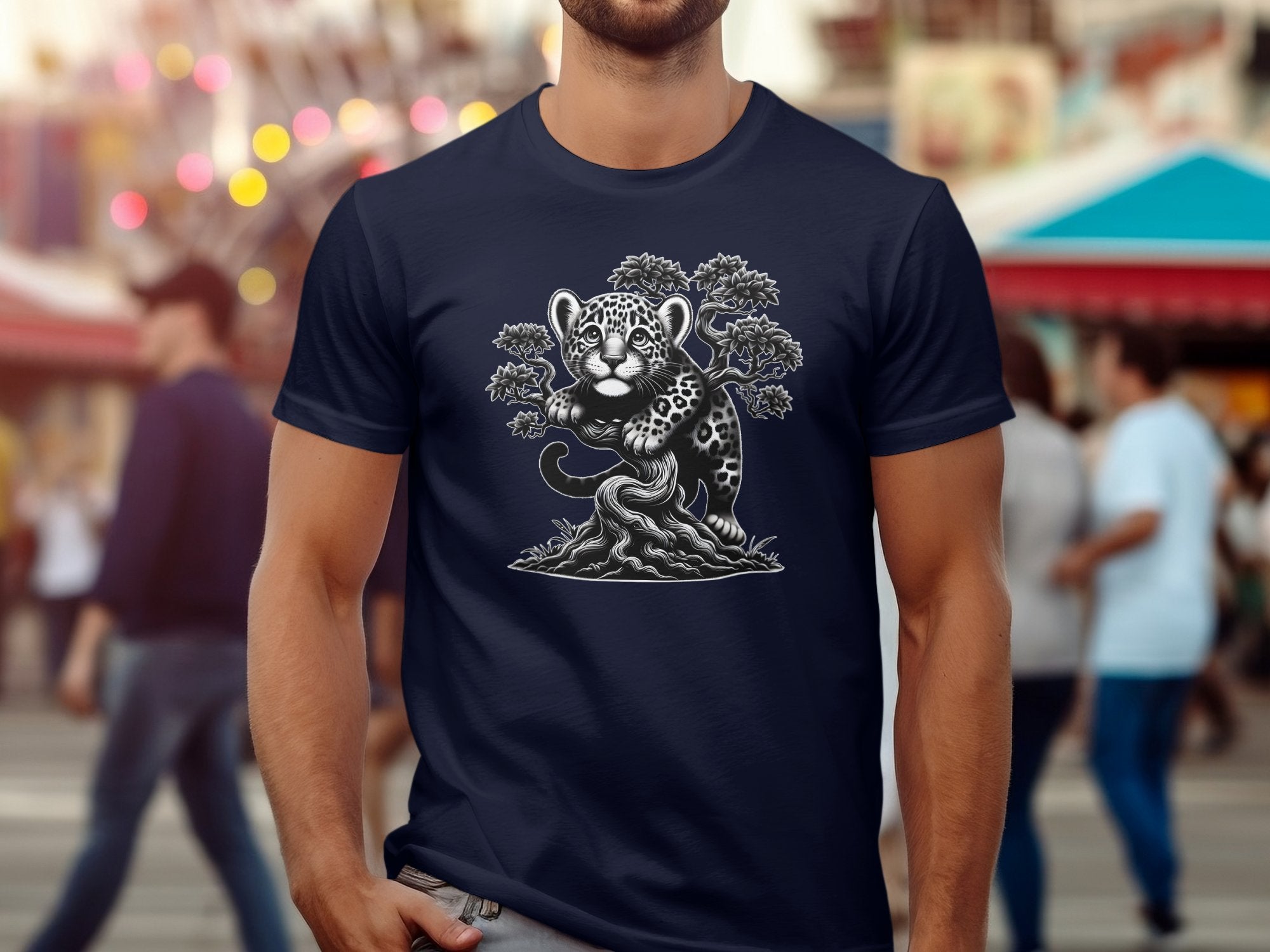 Leopard Bonsai - Coloured Gildan T-Shirt Realistic Animal Talisman Unisex Cute Tee Graphic Design