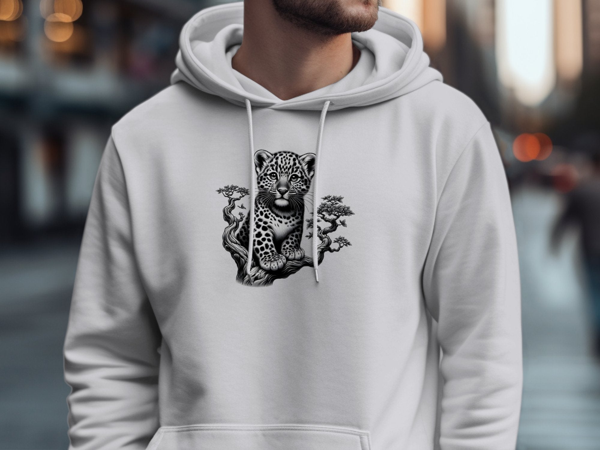 Leopard Bonsai - Coloured Gildan Hoodie Realistic Animal Talisman Unisex Cute Tee Graphic Design