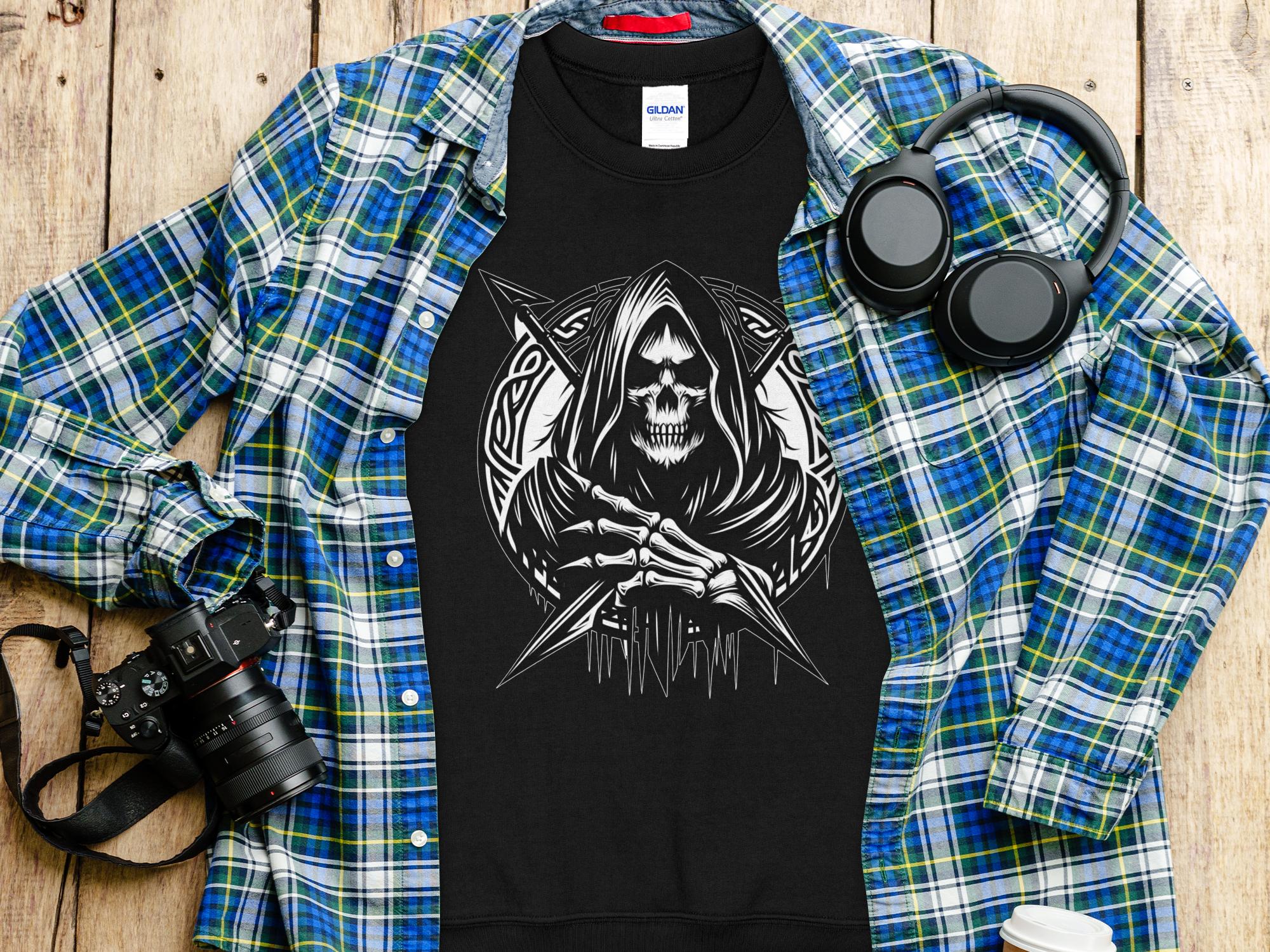 Grim Reaper - Black White Gildan Sweatshirt Commemorative Talisman Unisex Tee Graphic Design