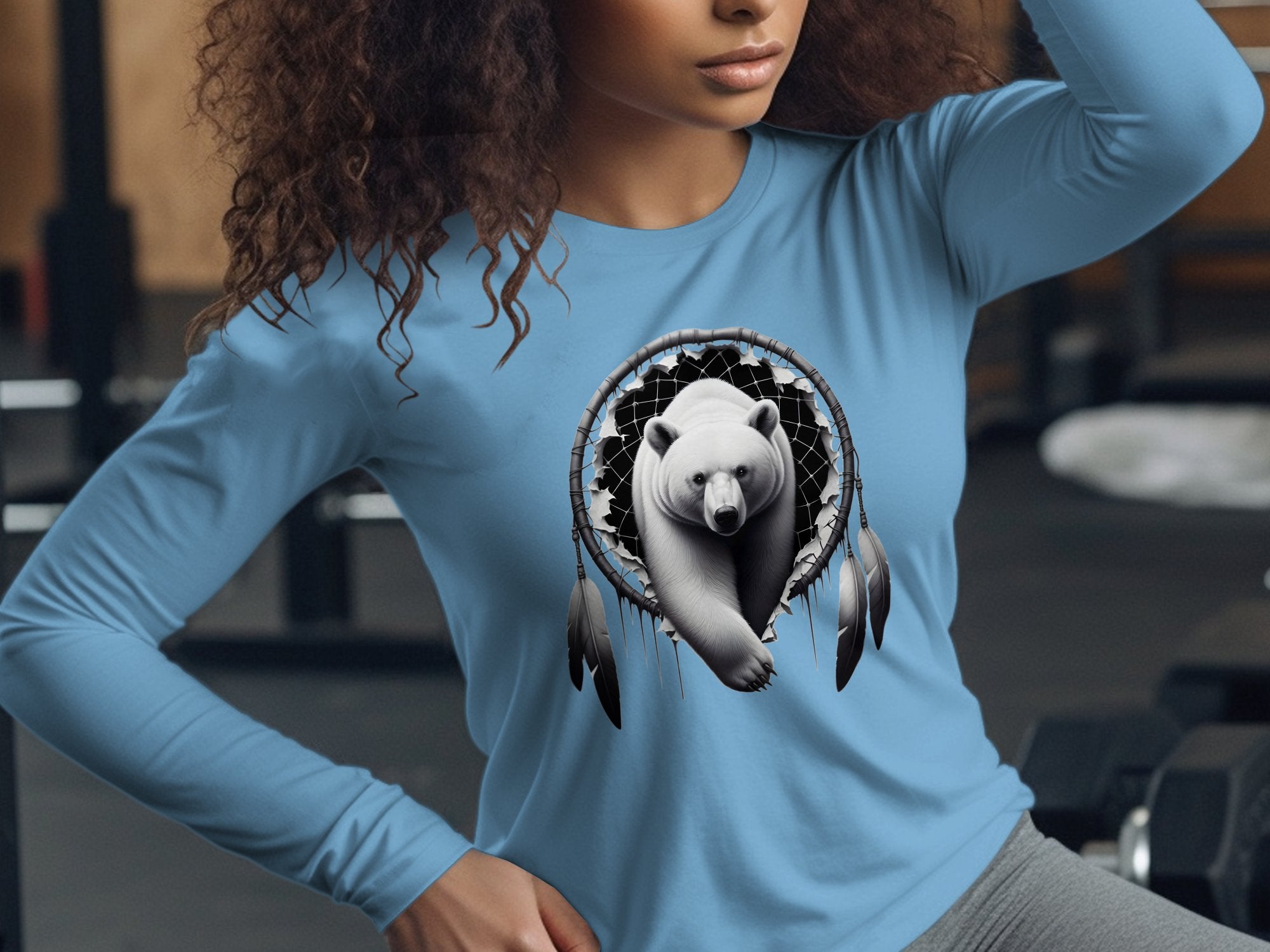 Dreamcatcher Bear - Coloured Gildan Long Sleeve Realistic Native American Talisman Unisex Mythology Tee Graphic Design