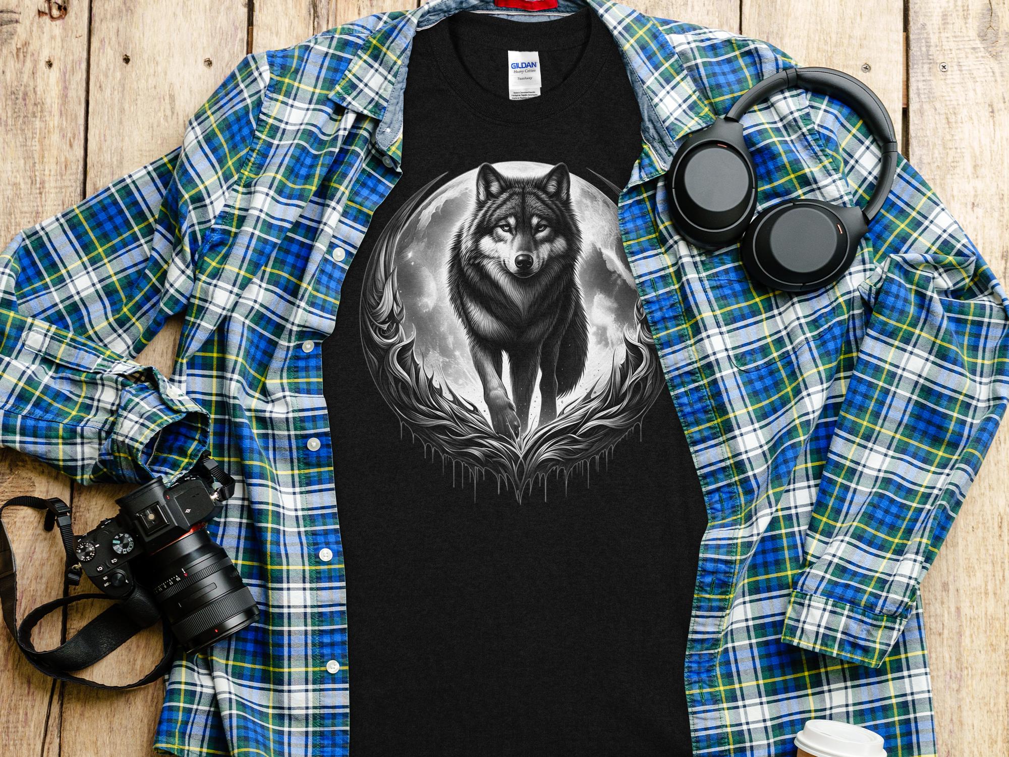 Moon Wolf - Coloured Gildan T-Shirt Realistic Animal Talisman Unisex Mythology Tee Graphic Design