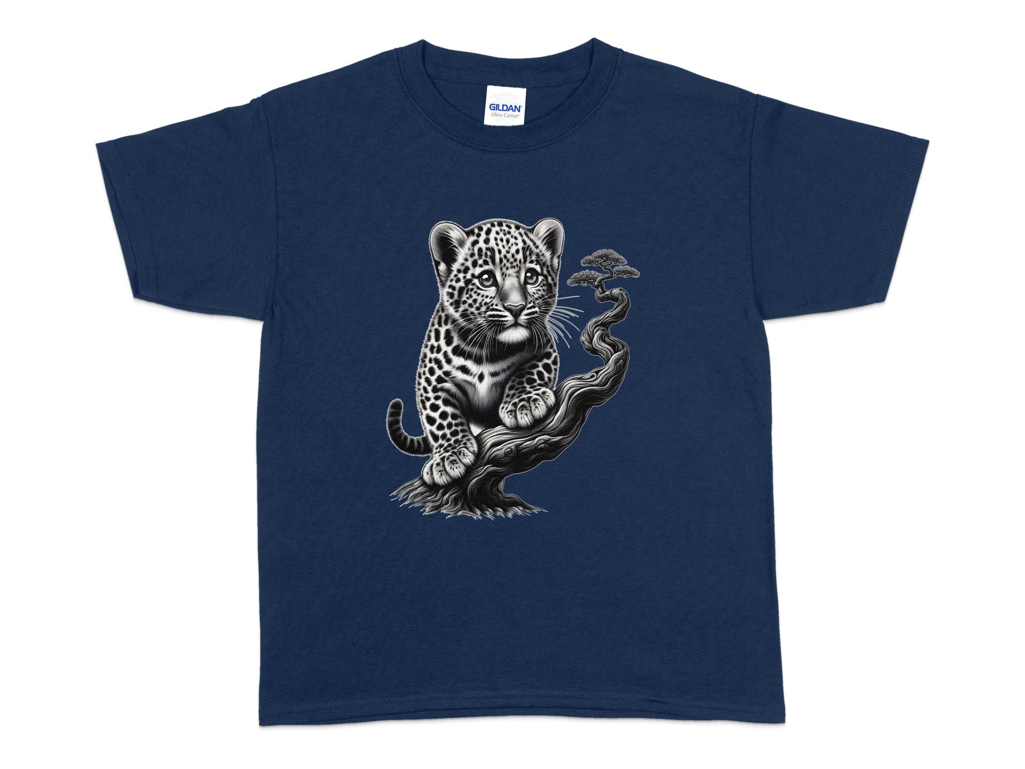 Leopard Bonsai - Coloured Gildan Kids T-Shirt Realistic Animal Talisman Unisex Cute Tee Graphic Design