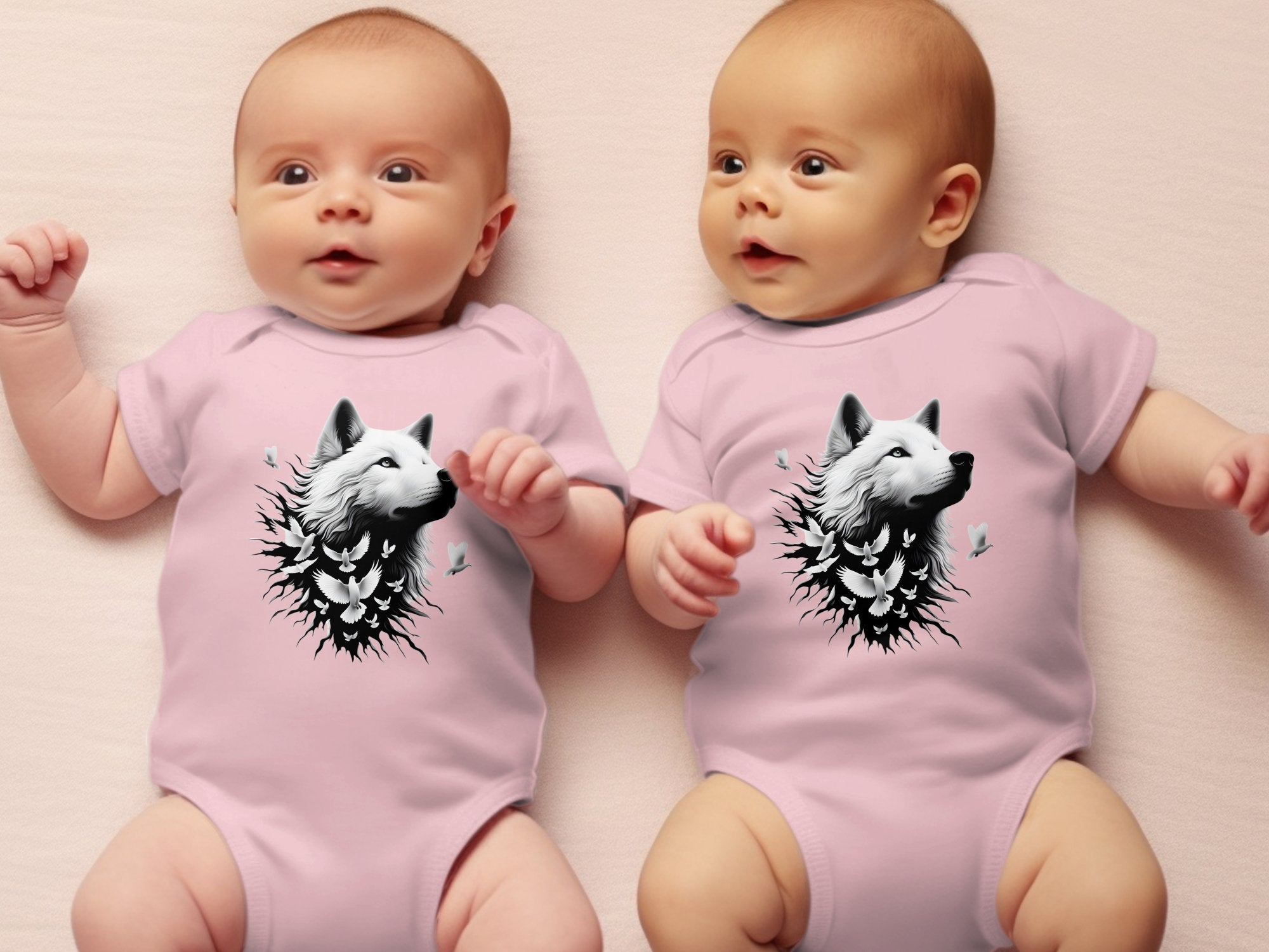 Wolf x Doves - Coloured Toddler Bodysuit Realistic Animal Talisman Unisex Tee Graphic Design