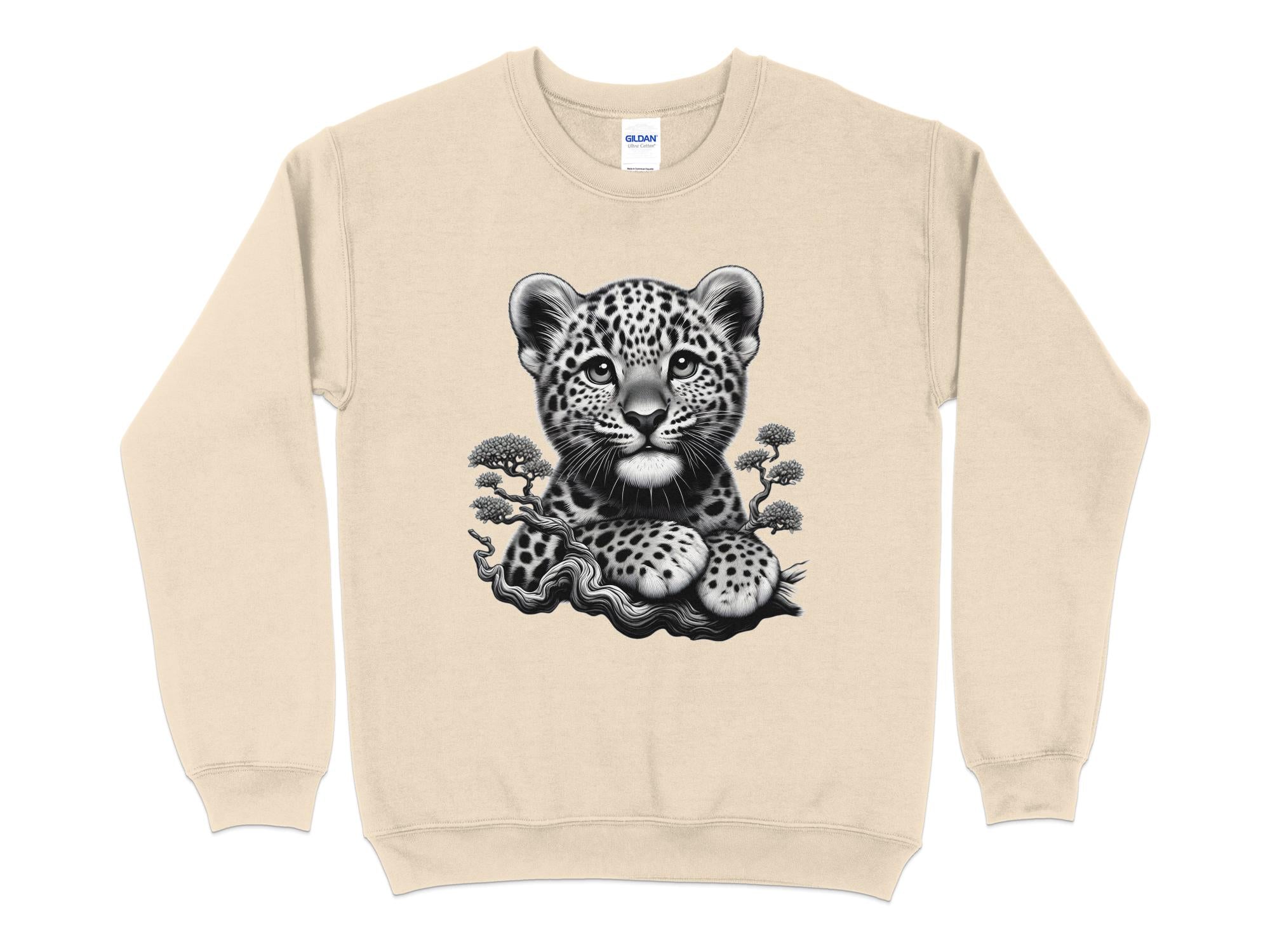 Leopard Bonsai - Coloured Gildan Sweatshirt Realistic Animal Talisman Unisex Cute Tee Graphic Design