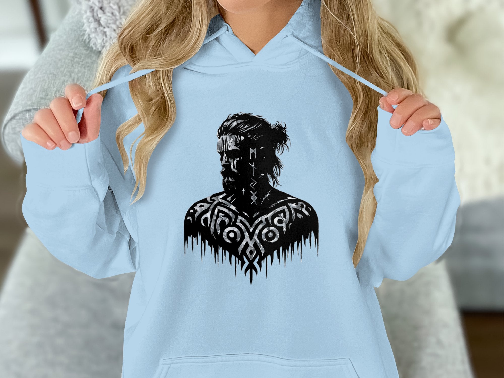 Viking Reflection - Coloured Gildan Hoodie White Norse Talisman Men Women Unisex Valhalla Tee