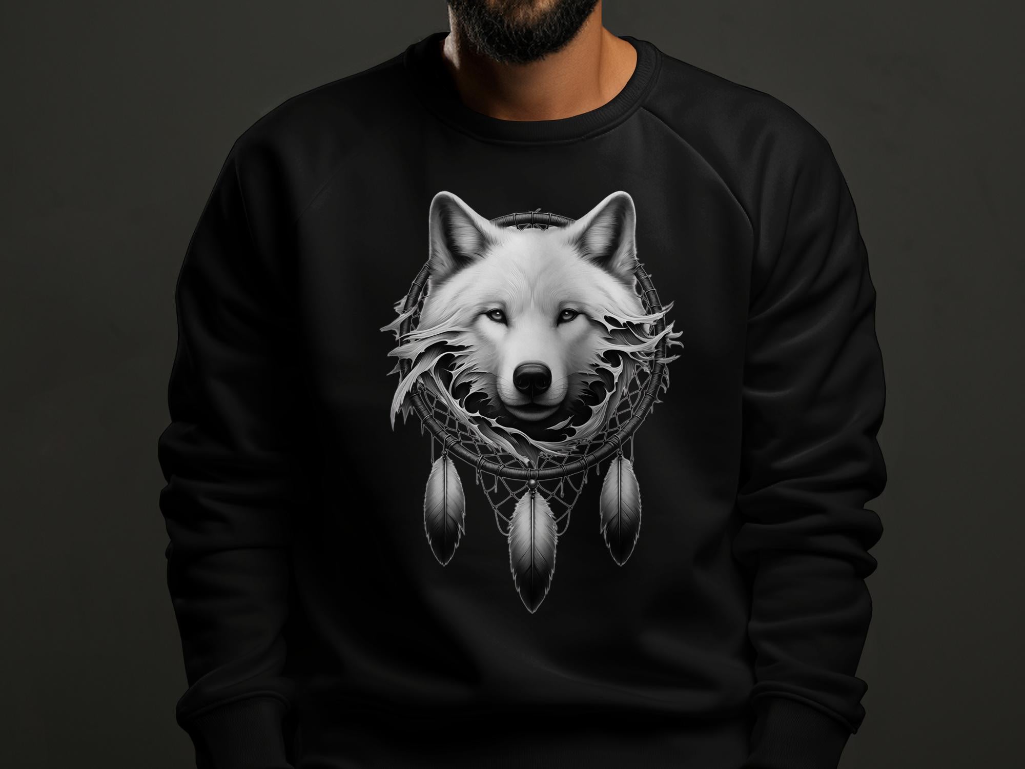 Dreamcatcher Wolf - Coloured Gildan Sweatshirt Realistic Native American Talisman Unisex Mythology Tee Graphic Design