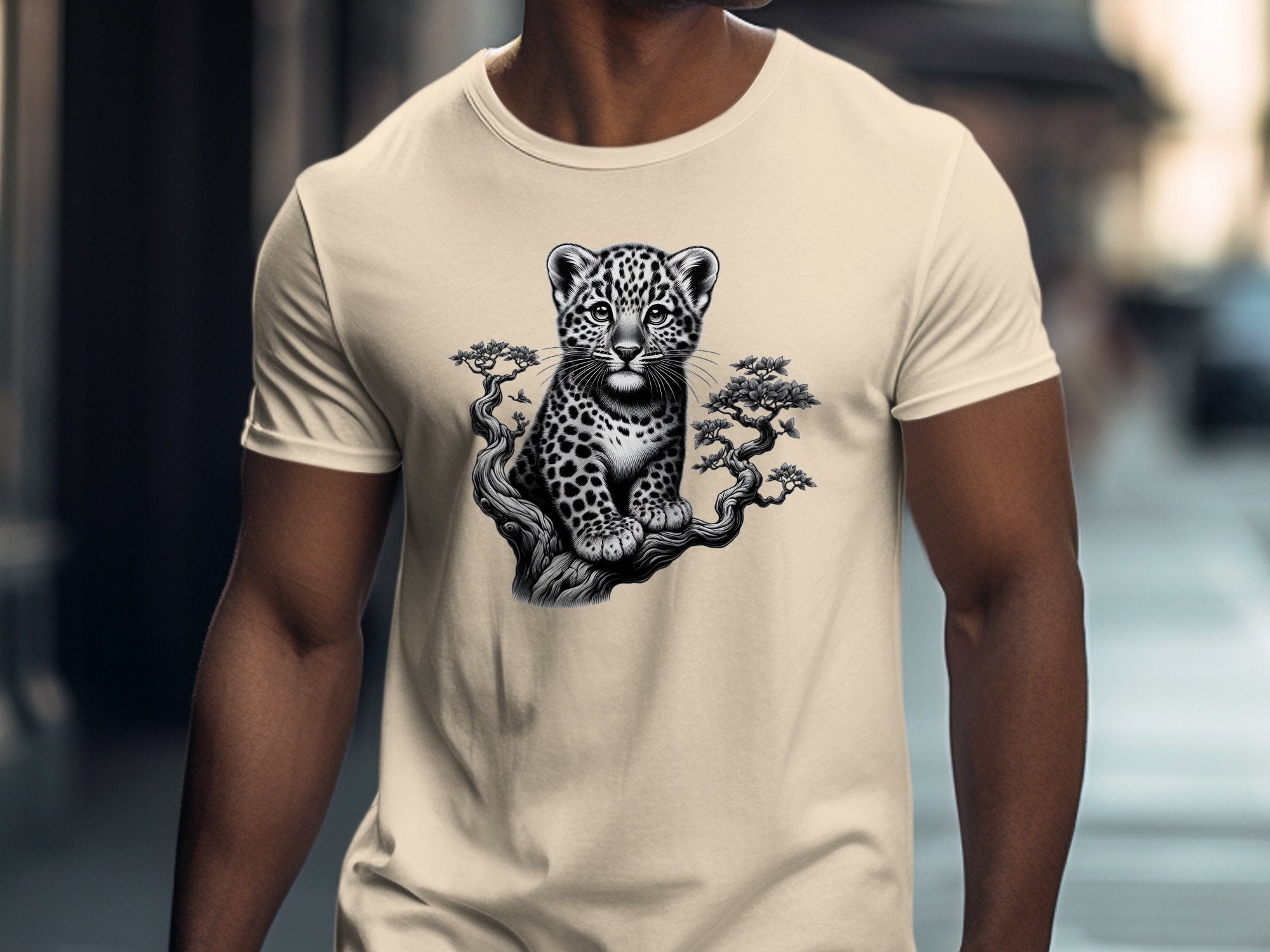 Leopard Bonsai - Coloured Gildan T-Shirt Realistic Animal Talisman Unisex Cute Tee Graphic Design