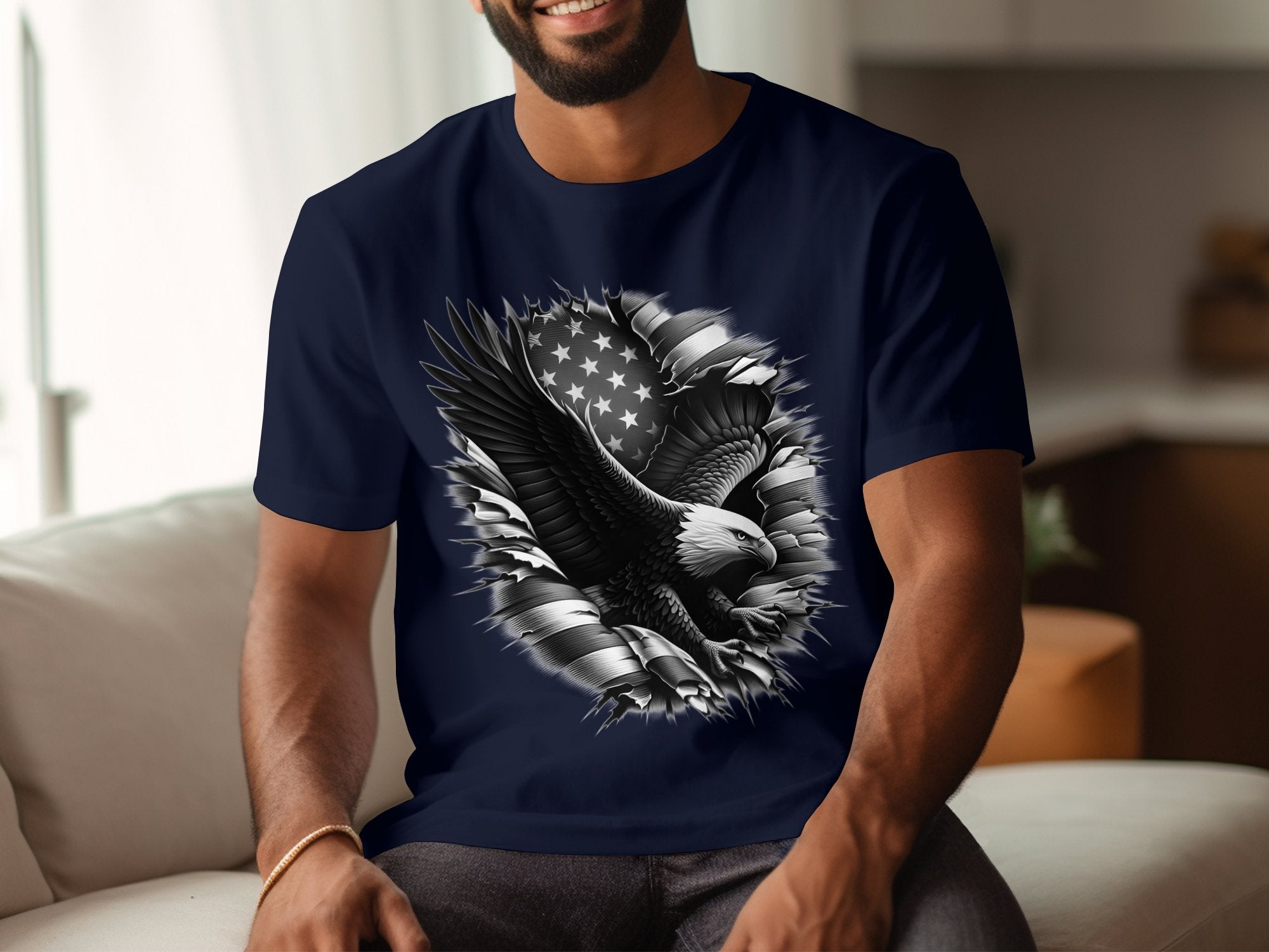 Eagle Patriot - Coloured Gildan T-Shirt Realistic Animal Talisman Unisex Tee Graphic Design