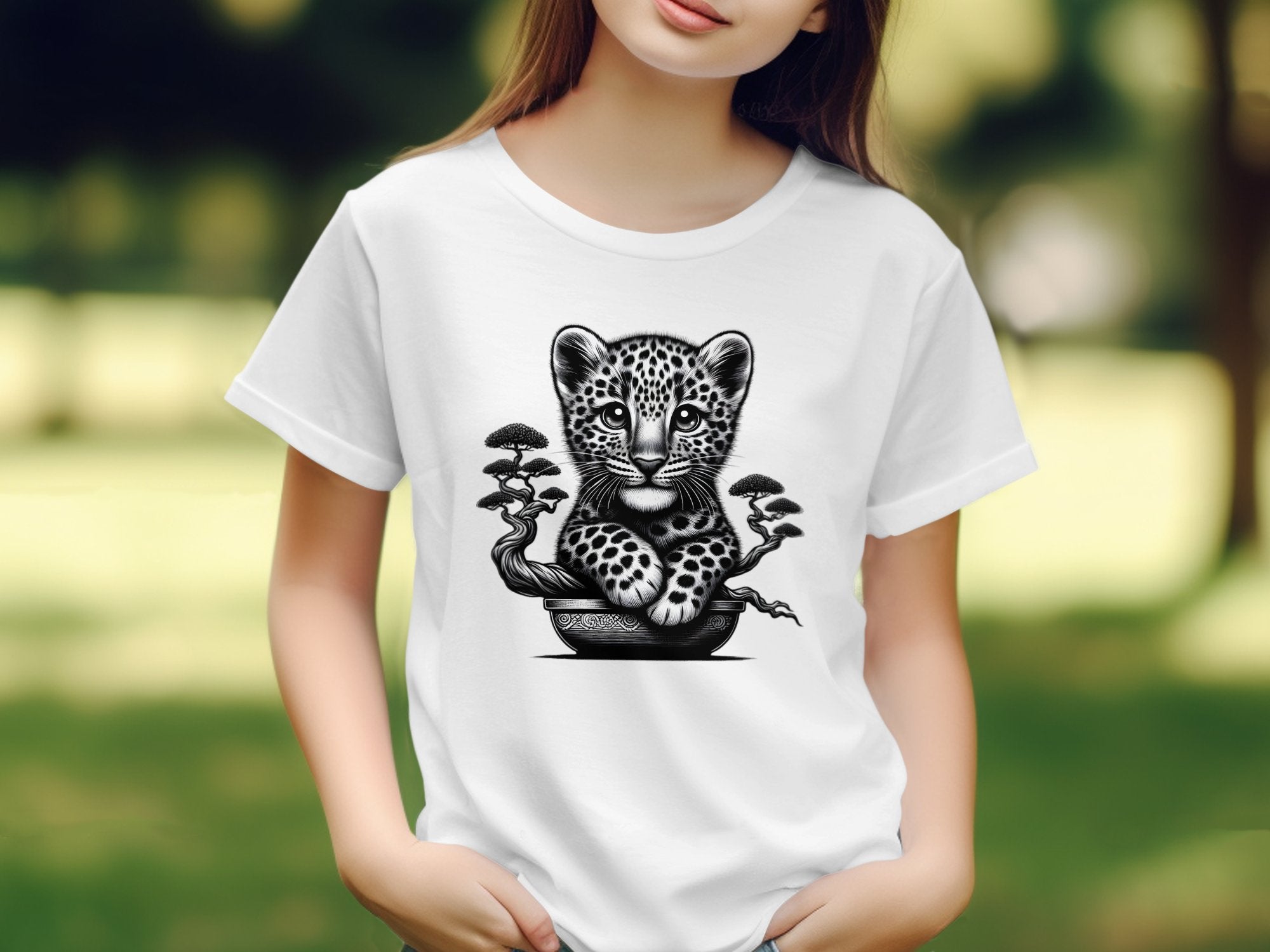 Leopard Bonsai - Coloured Gildan Kids T-Shirt Realistic Animal Talisman Unisex Cute Tee Graphic Design