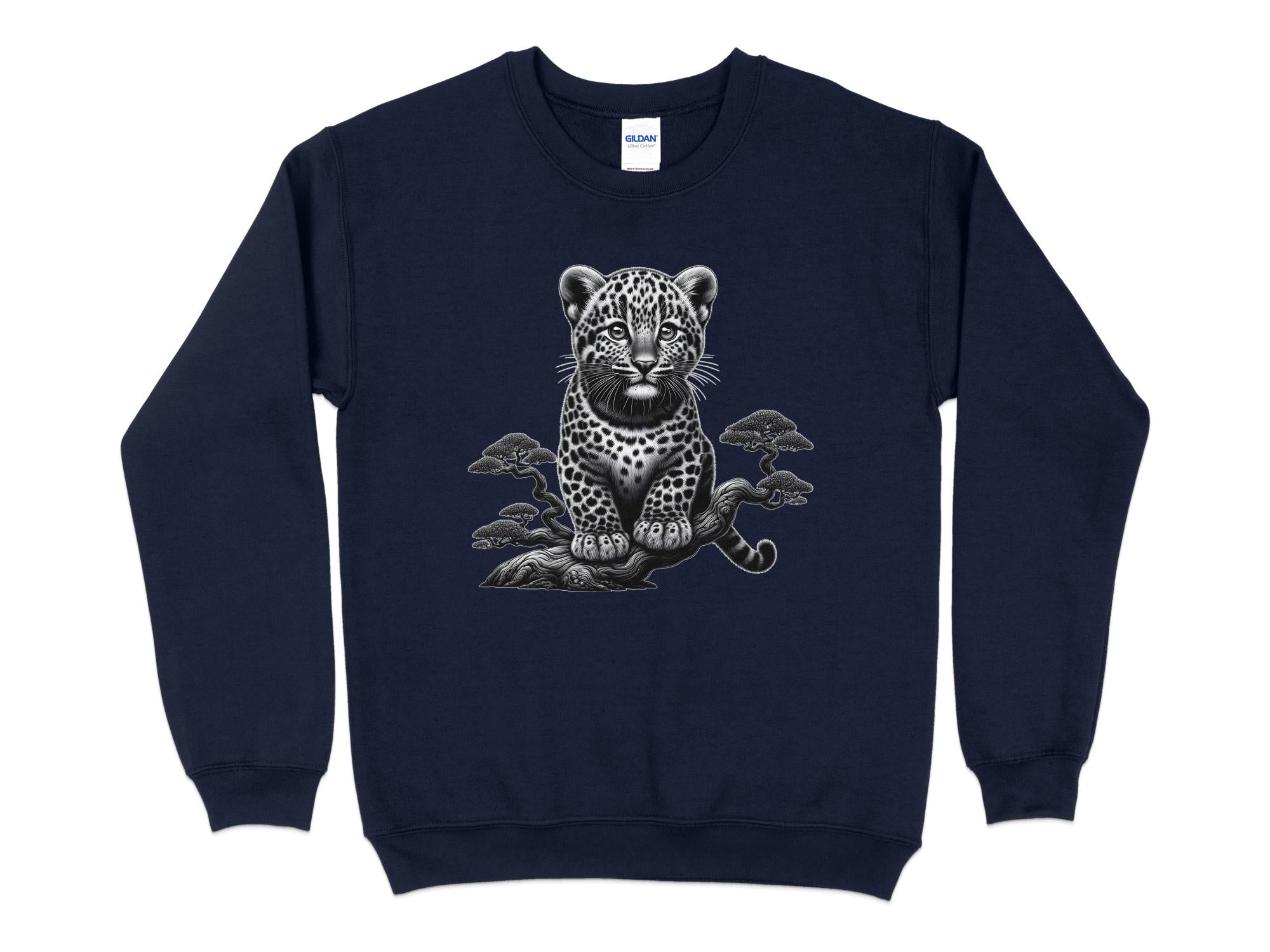 Leopard Bonsai - Coloured Gildan Sweatshirt Realistic Animal Talisman Unisex Cute Tee Graphic Design