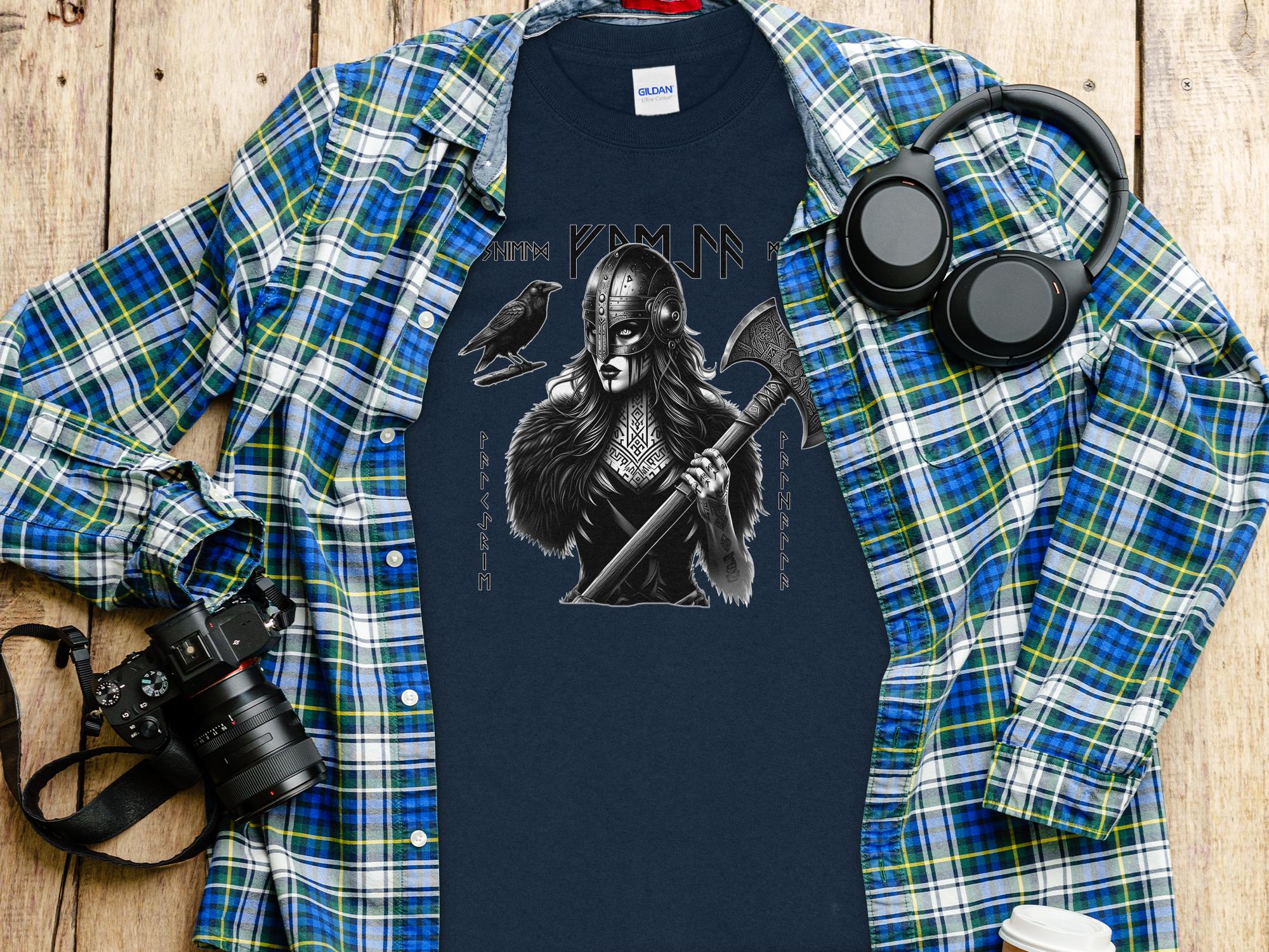 Viking Shield Maiden - Coloured Gildan Long Sleeve Realistic Norse Talisman Men Women Unisex Valhalla Tee Graphic Design