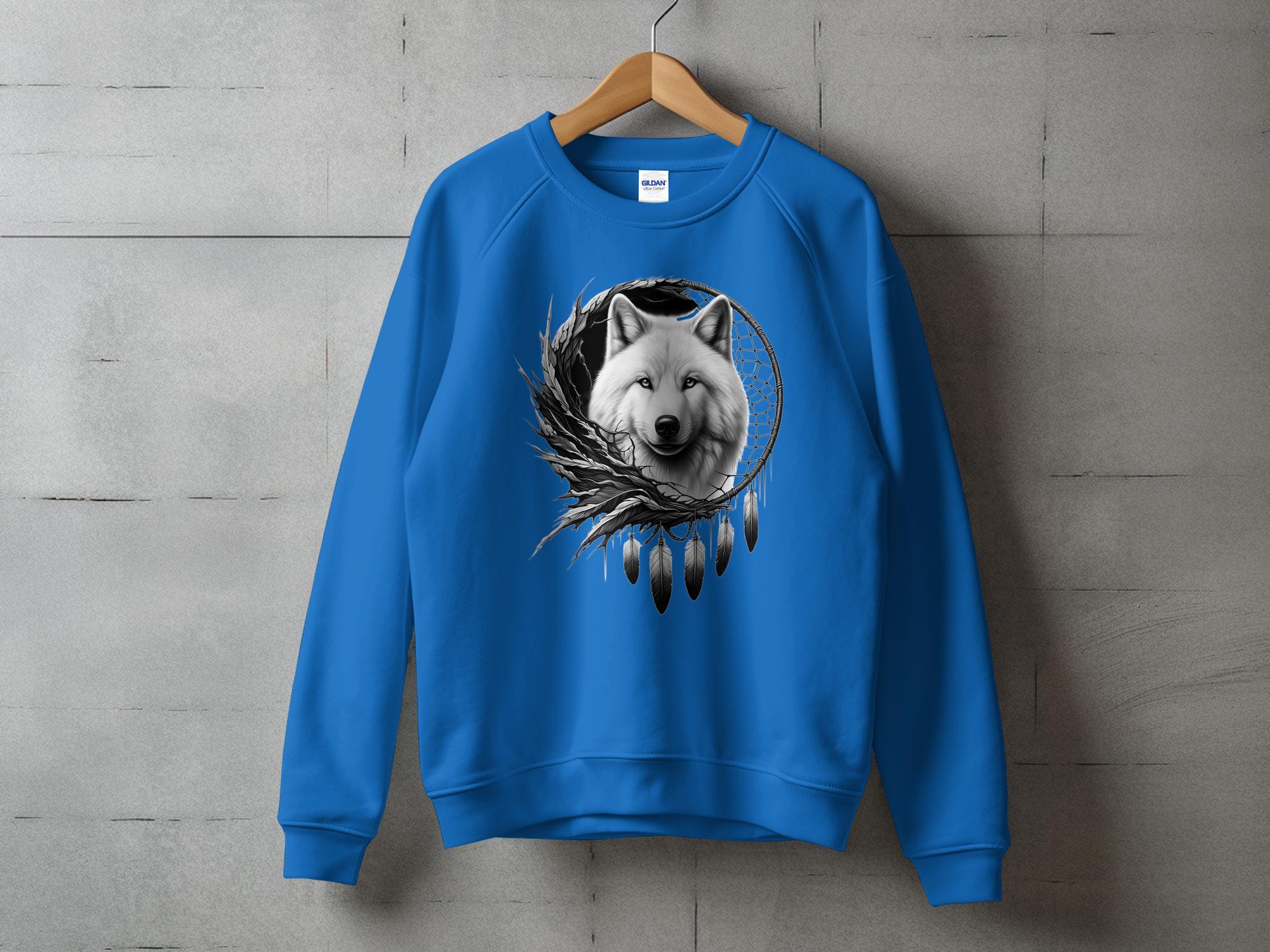 Dreamcatcher Wolf - Coloured Gildan Sweatshirt Realistic Native American Talisman Unisex Mythology Tee Graphic Design