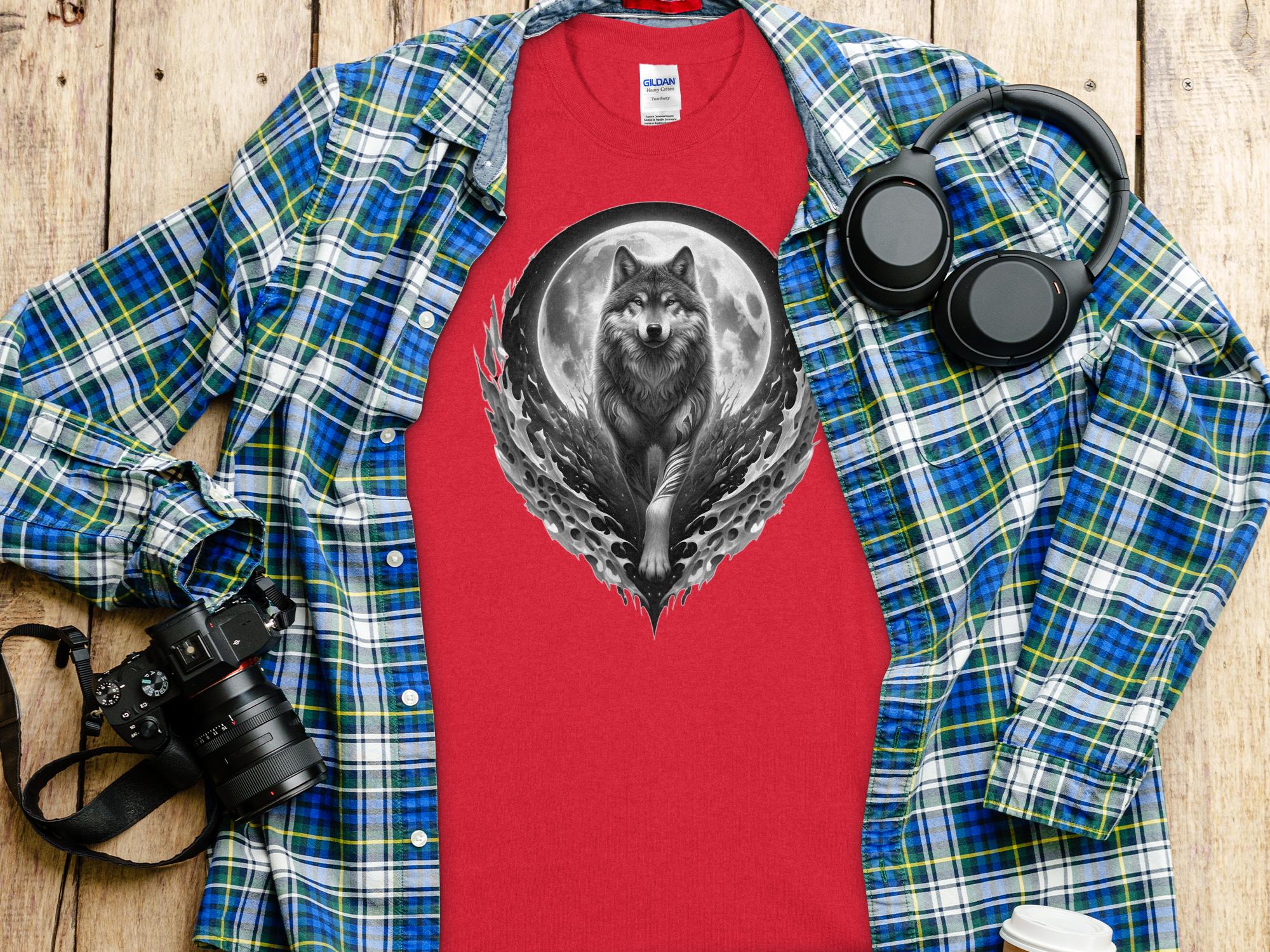 Moon Wolf - Coloured Gildan T-Shirt Realistic Animal Talisman Unisex Mythology Tee Graphic Design