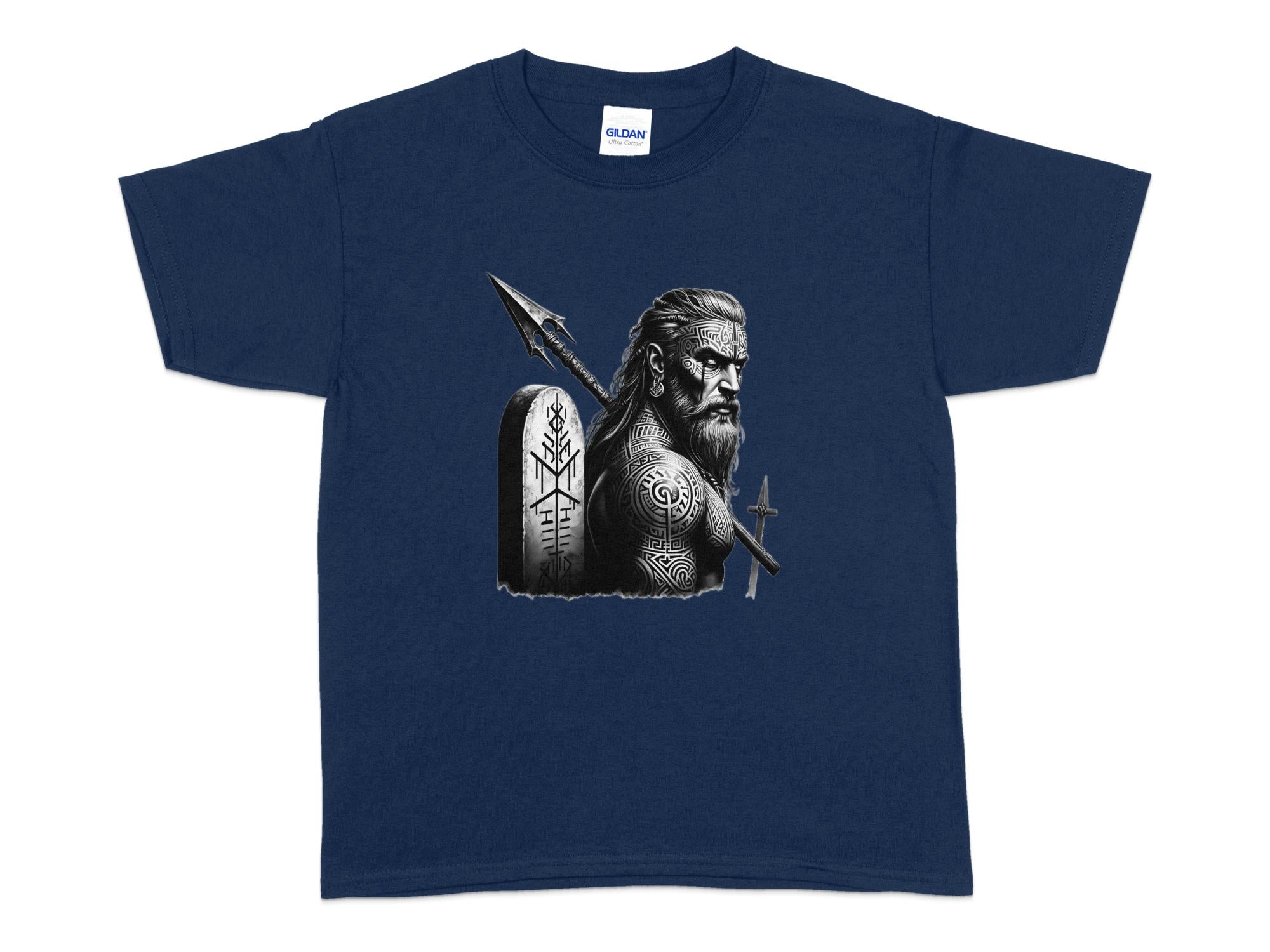 Viking Heroism - Coloured Gildan Kids T-Shirt Realistic Norse Talisman Unisex Valhalla Tee Graphic Design